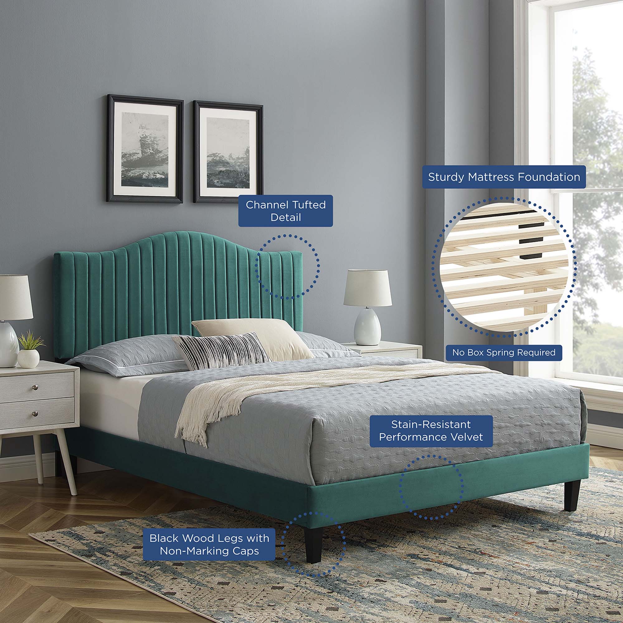 Juniper Channel Tufted Performance Velvet Full Platform Bed