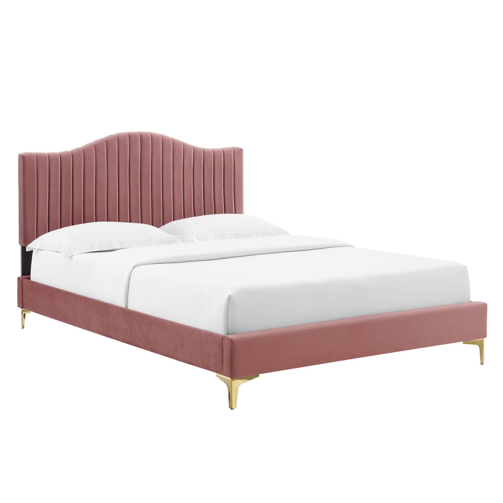Juniper Channel Tufted Performance Velvet King Platform Bed - Dusty Rose