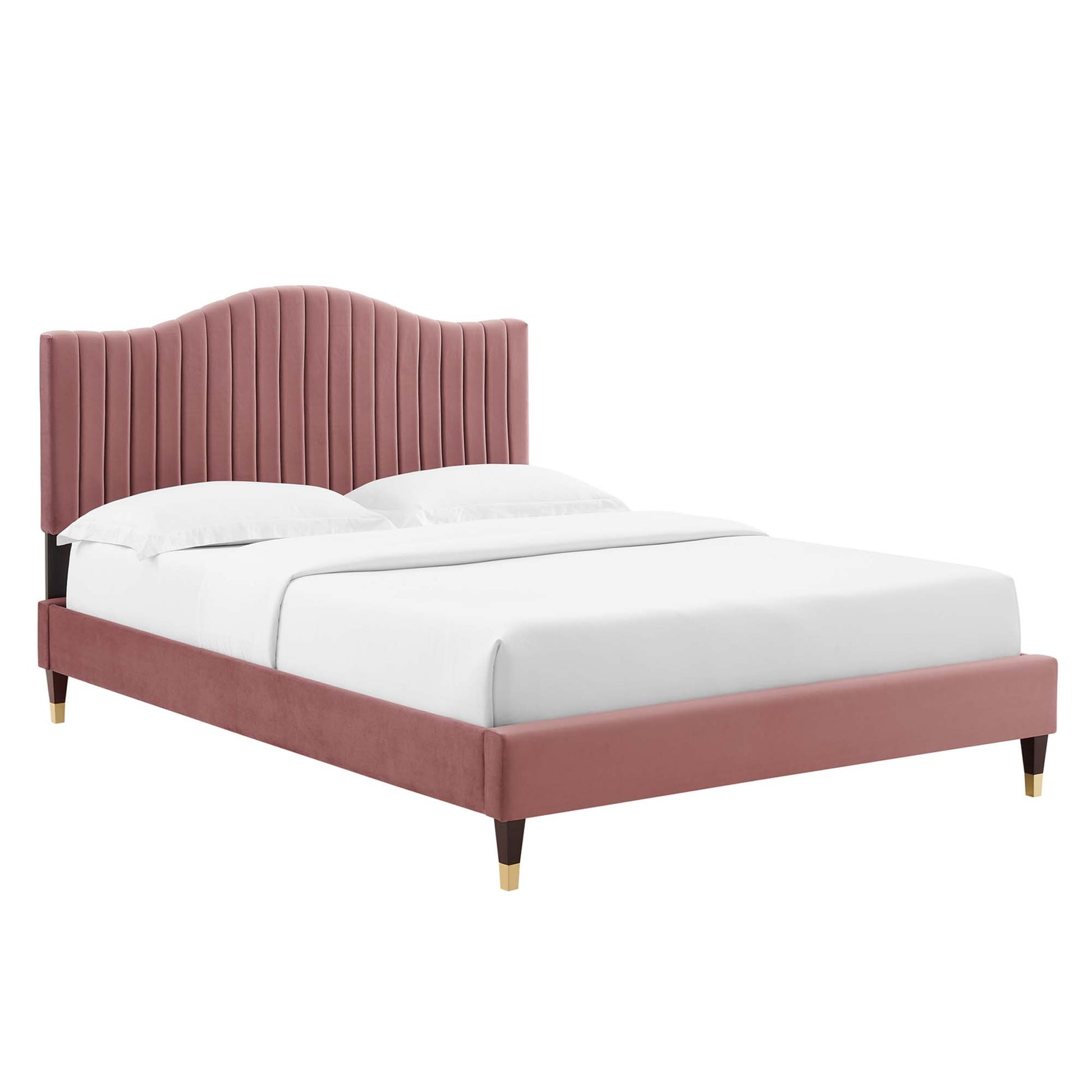 Juniper Channel Tufted Performance Velvet King Platform Bed - Dusty Rose