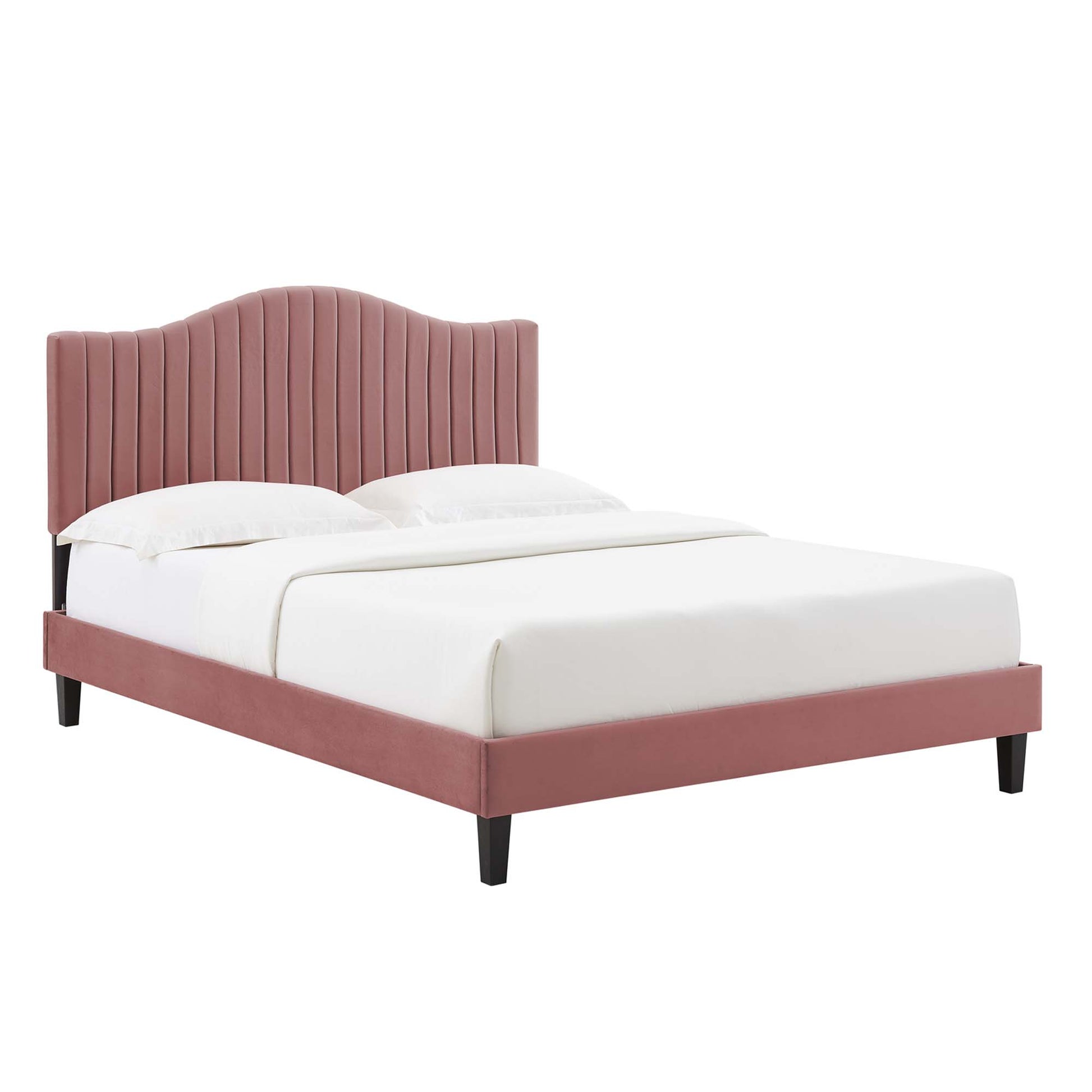 Juniper Channel Tufted Performance Velvet King Platform Bed - Dusty Rose