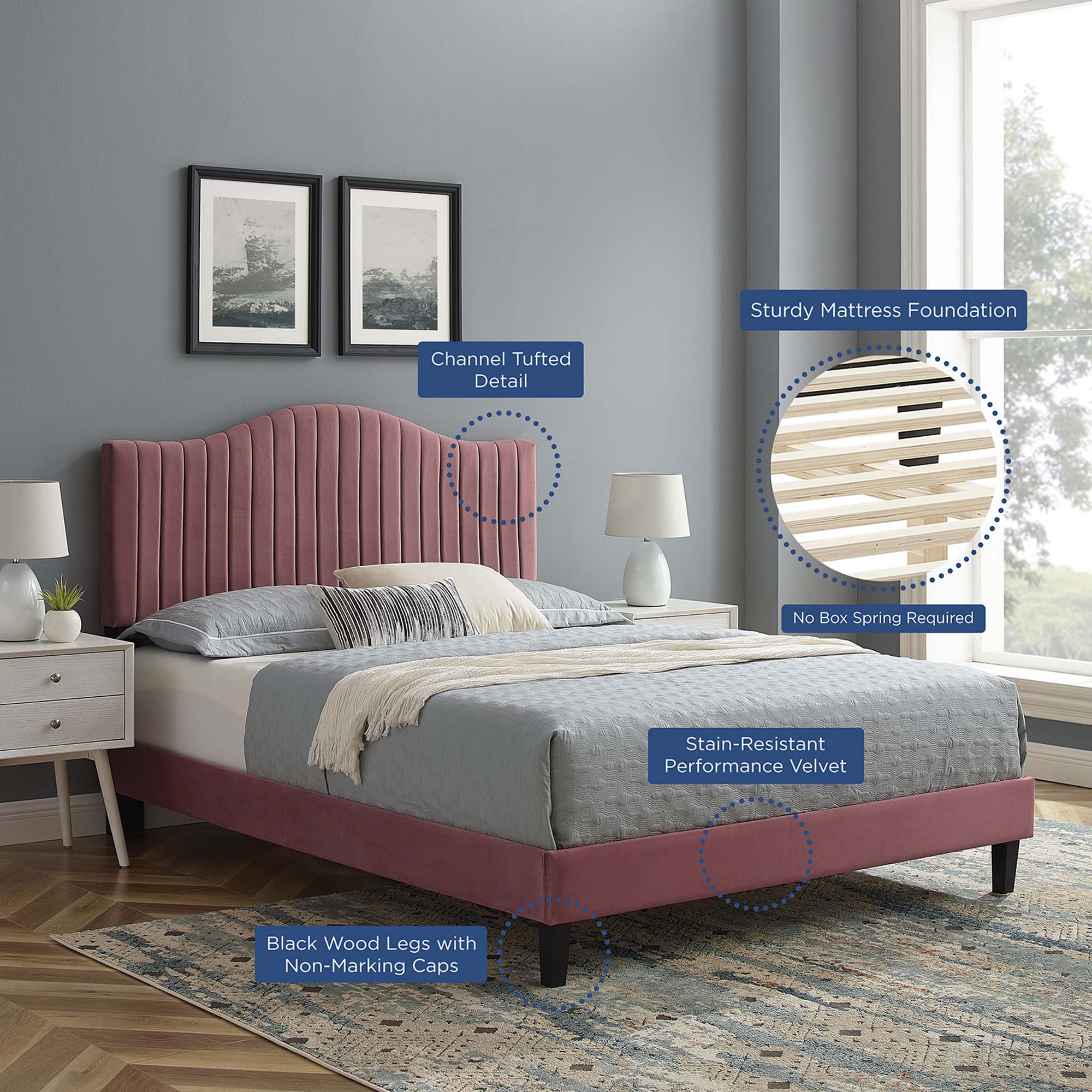 Juniper Channel Tufted Performance Velvet King Platform Bed