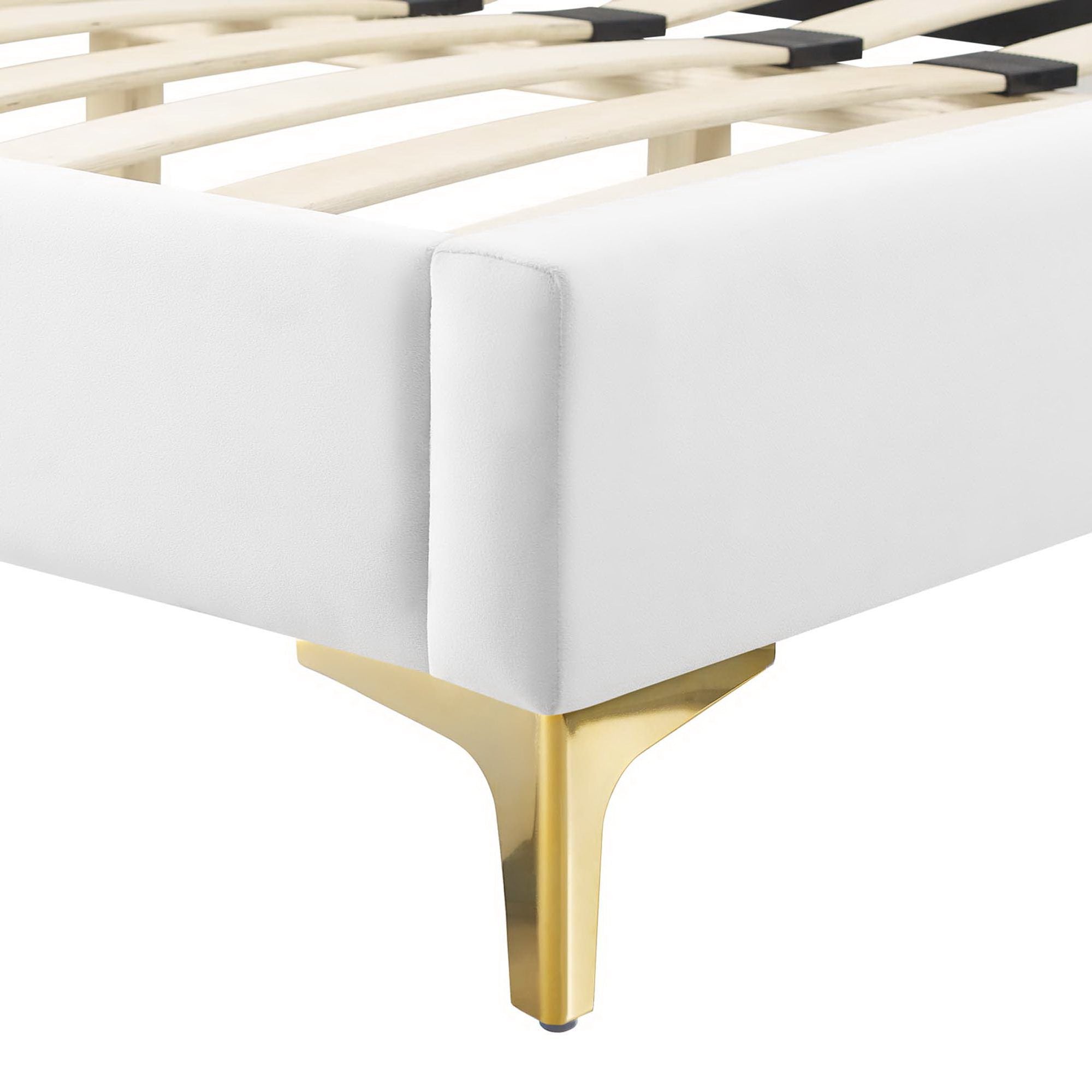 Gwyneth Tufted Performance Velvet Platform Bed With Gold Metal Legs