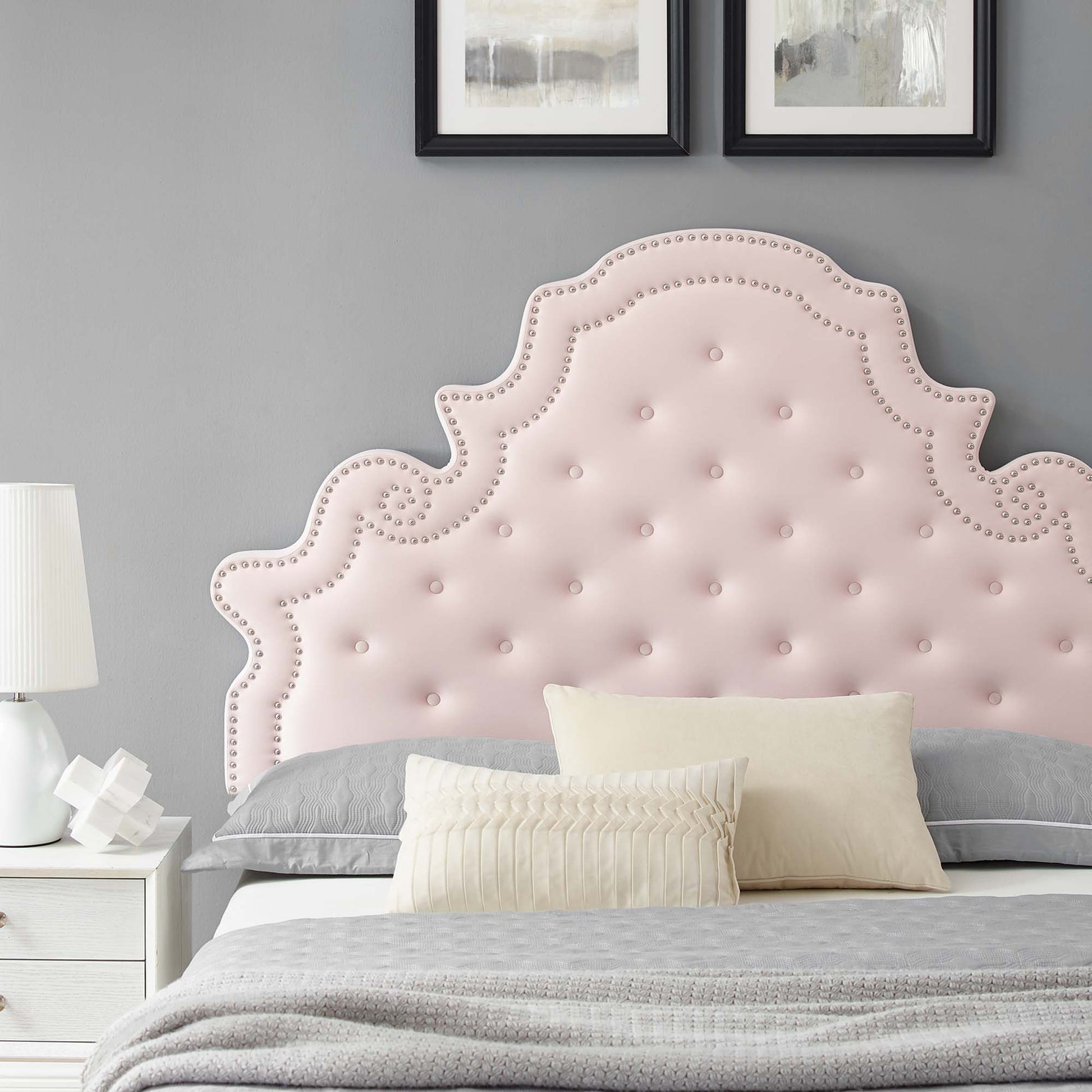 Gwyneth Tufted Performance Velvet Platform Bed With Black Wood Legs