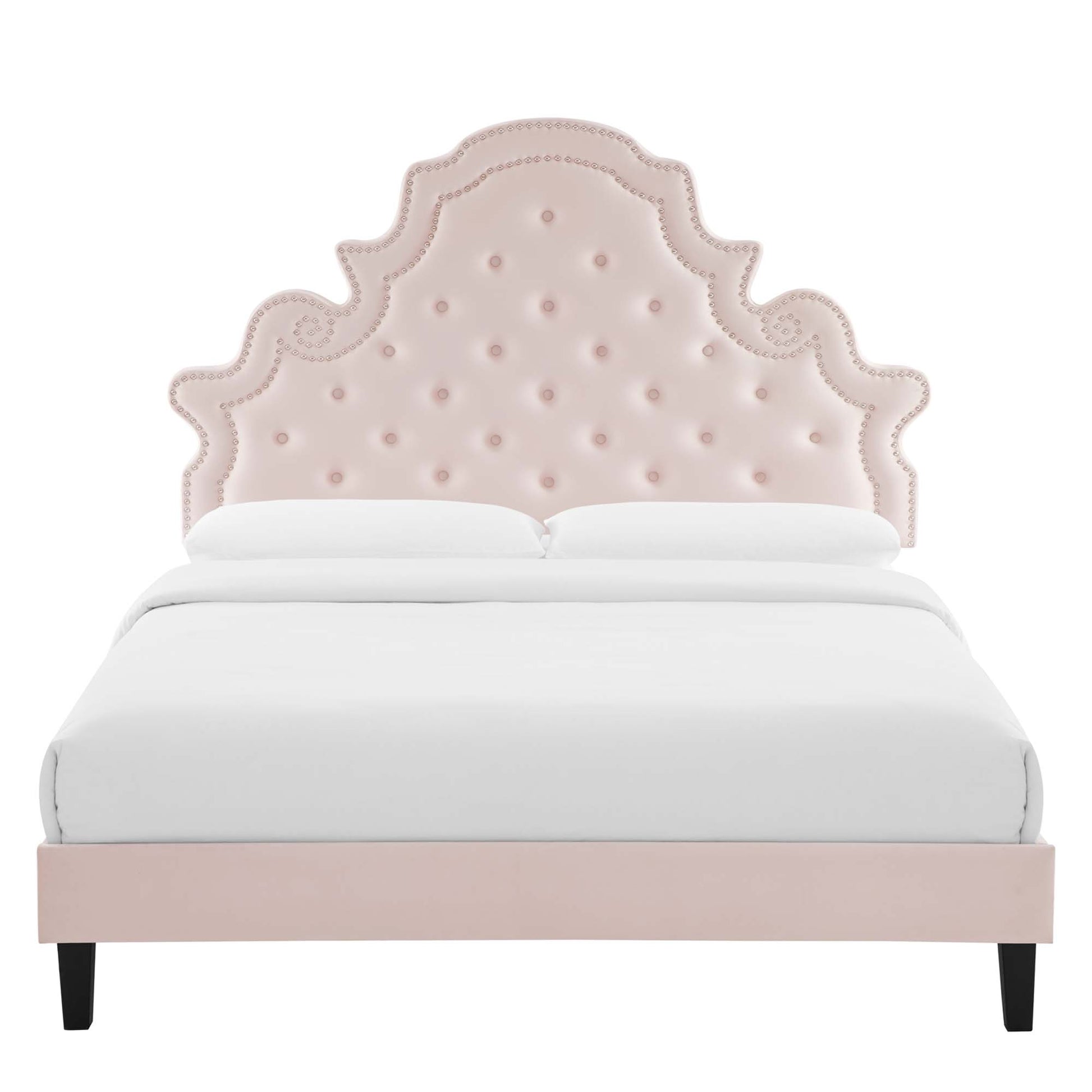 Gwyneth Tufted Performance Velvet Platform Bed With Black Wood Legs