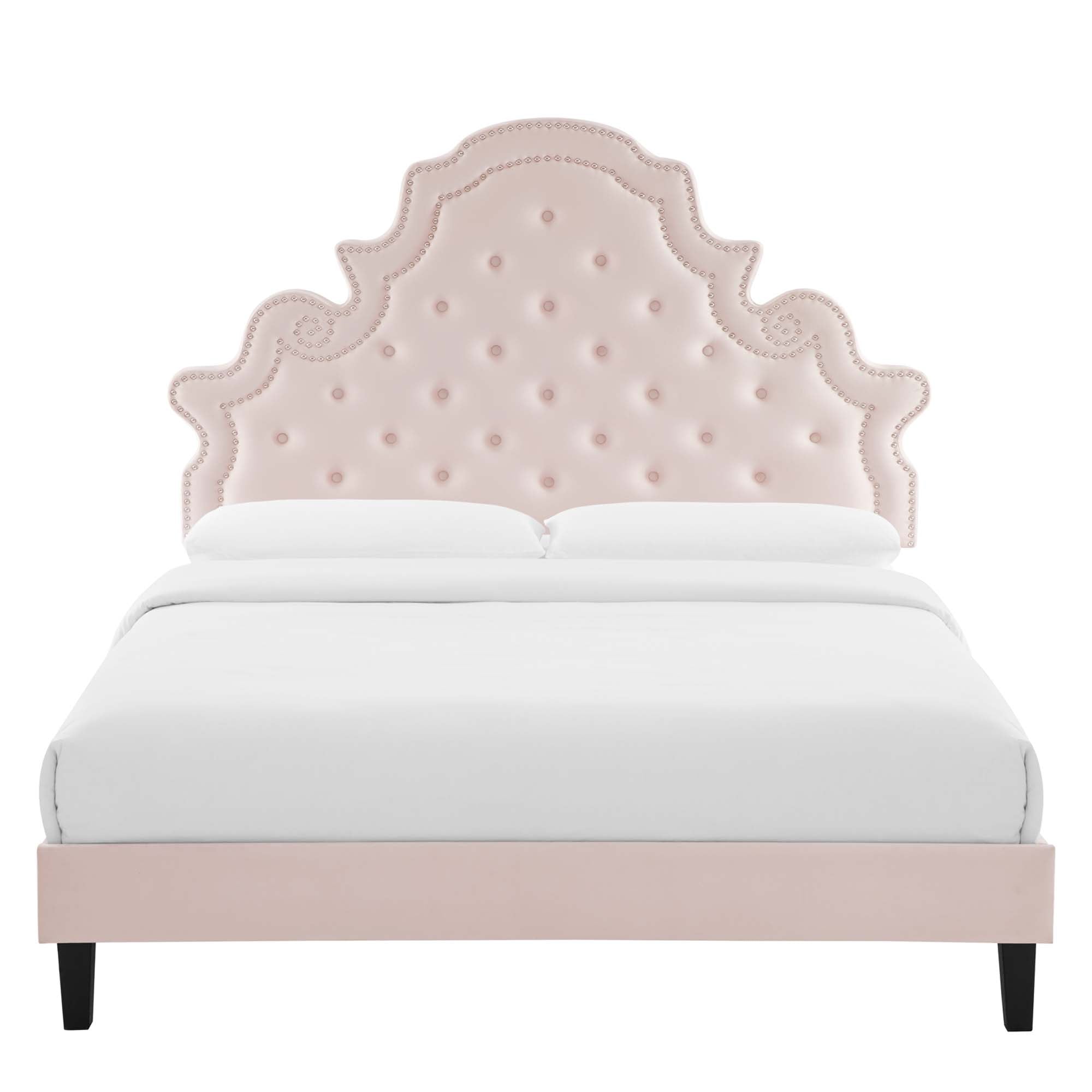 Gwyneth Tufted Performance Velvet Platform Bed With Black Wood Legs
