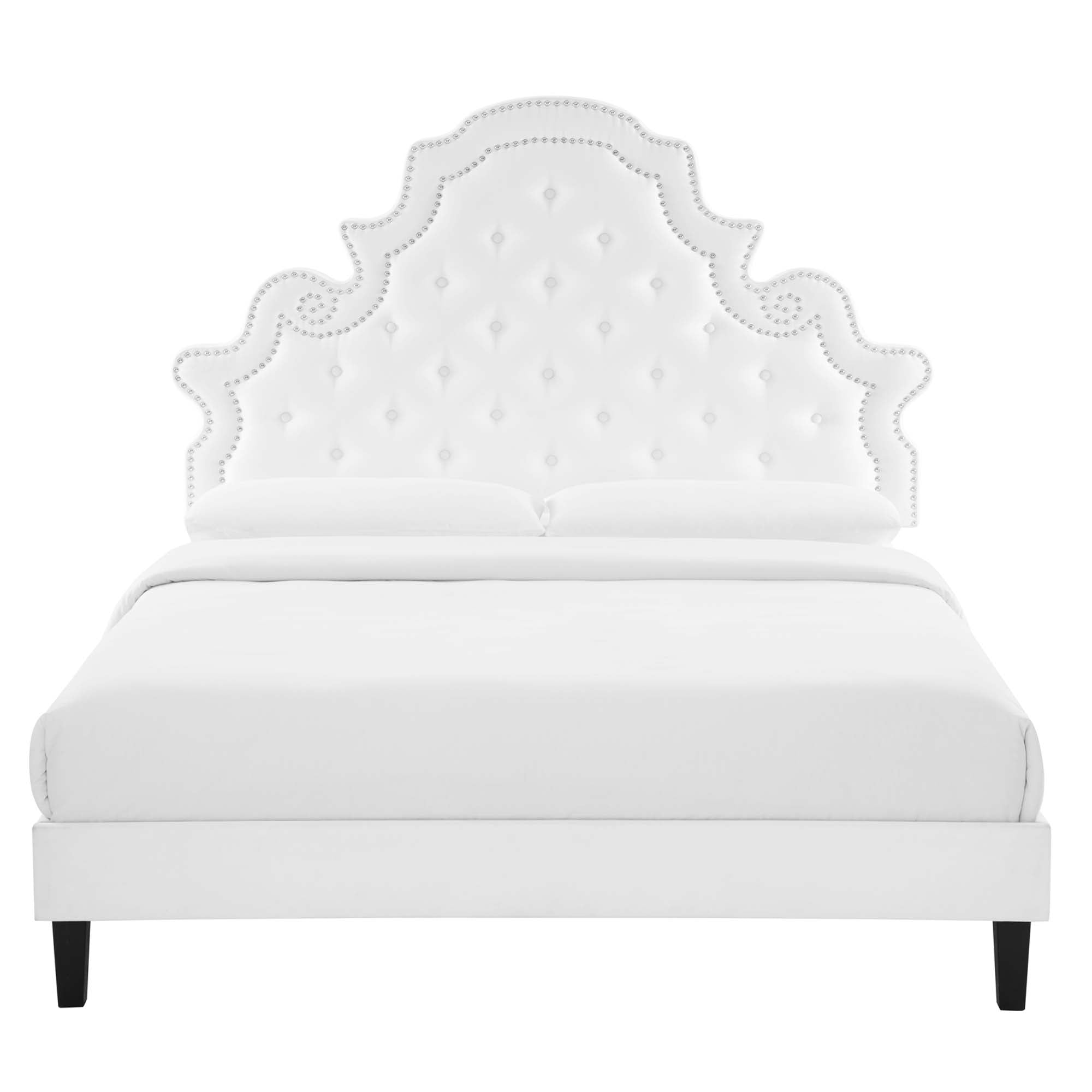 Gwyneth Tufted Performance Velvet Platform Bed With Black Wood Legs
