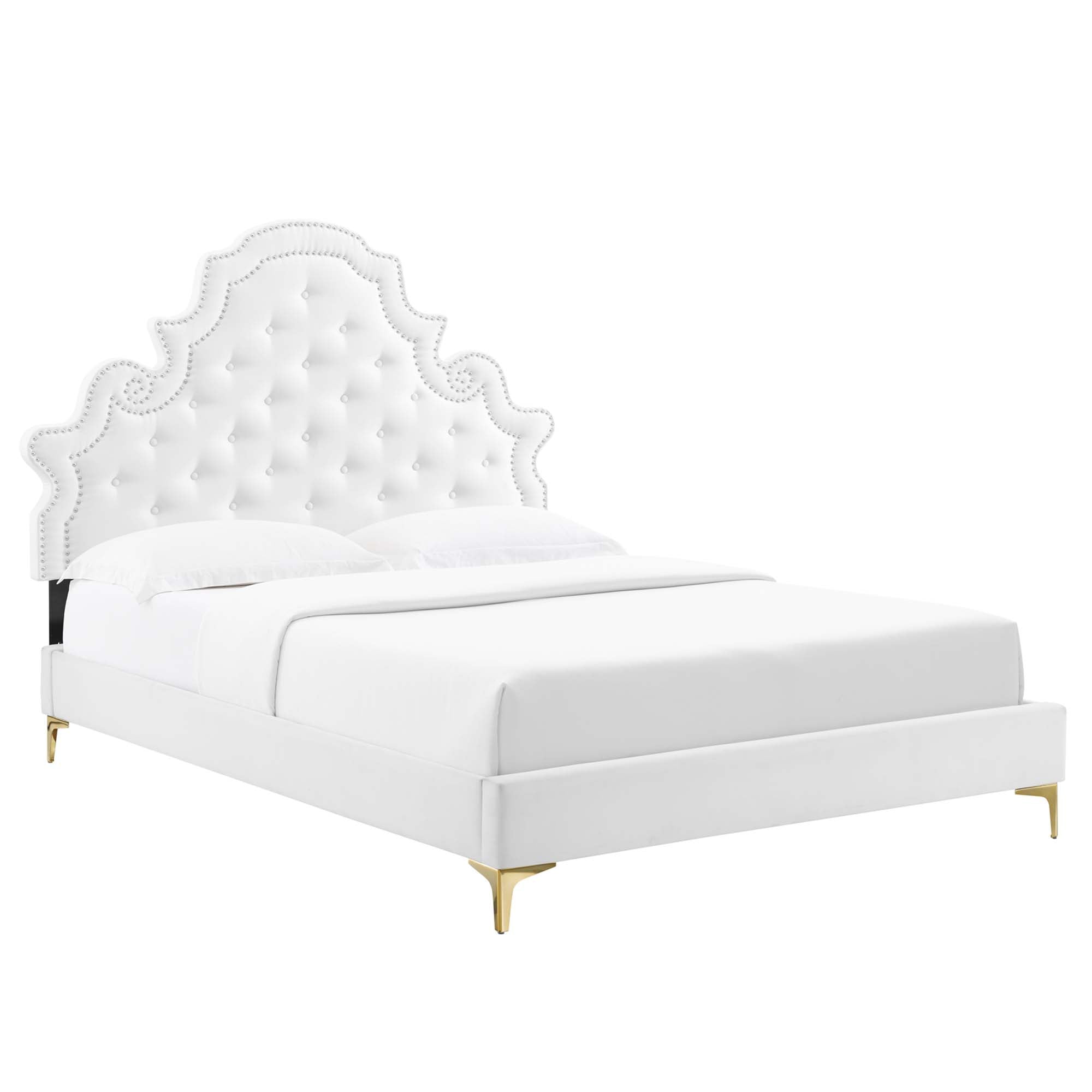 Gwyneth Tufted Performance Velvet Twin Platform Bed - White