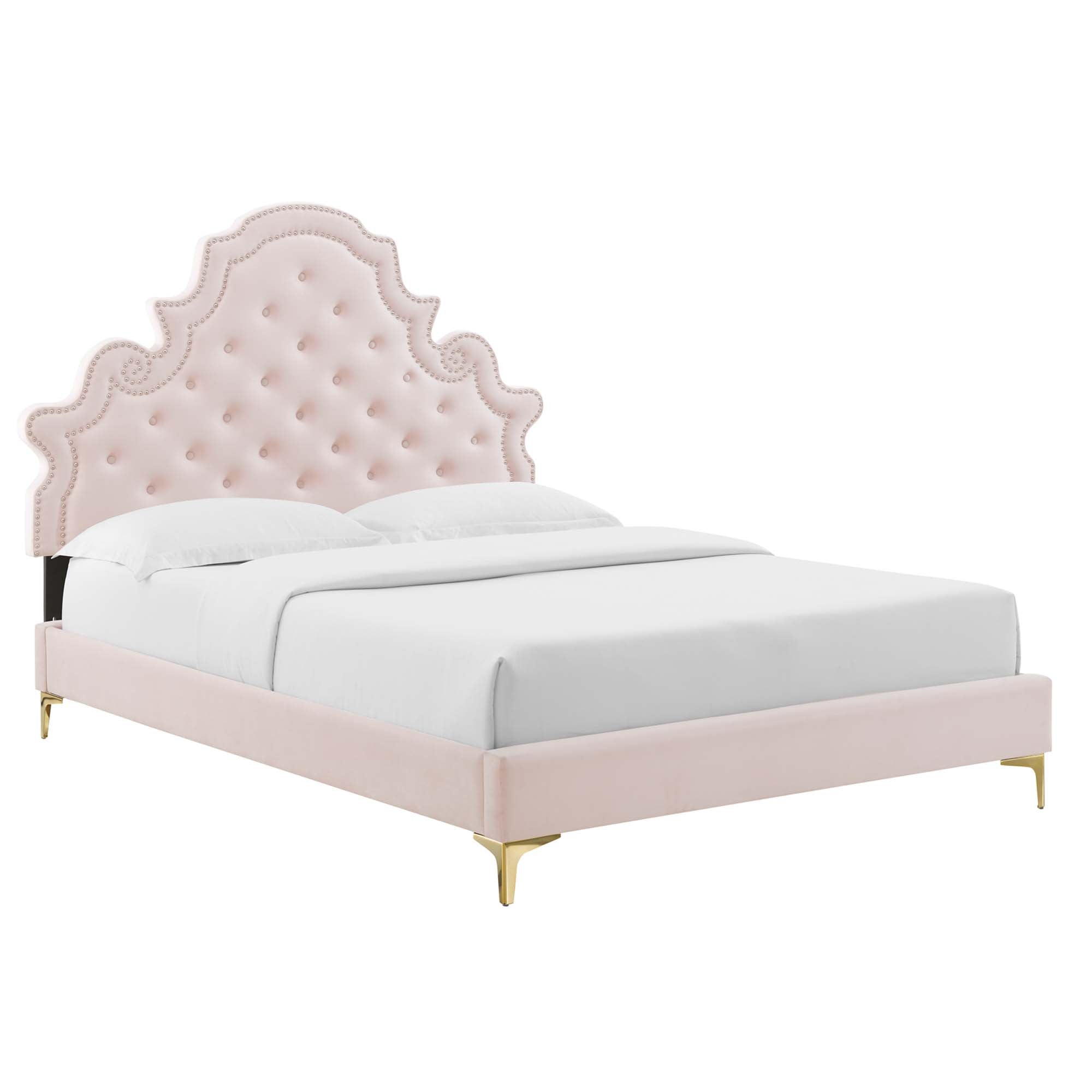 Gwyneth Tufted Performance Velvet Full Platform Bed - Pink