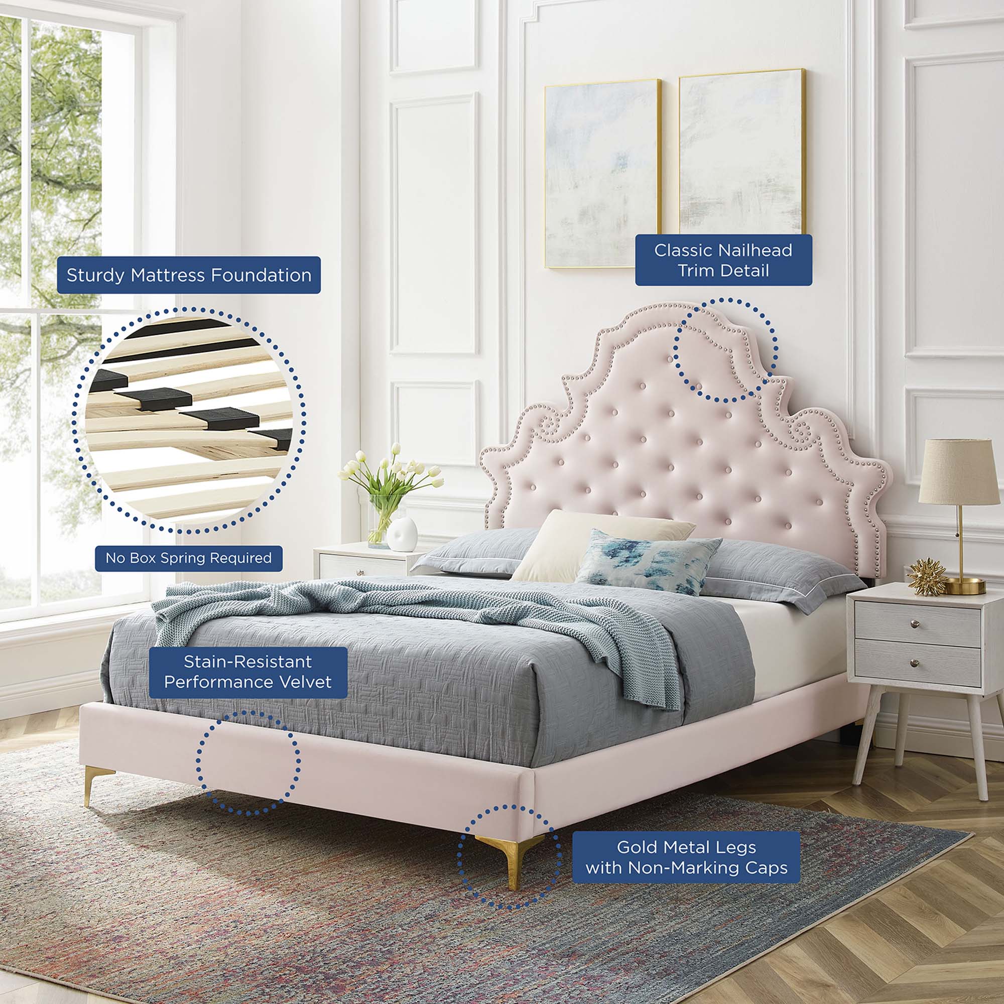 Gwyneth Tufted Performance Velvet Full Platform Bed