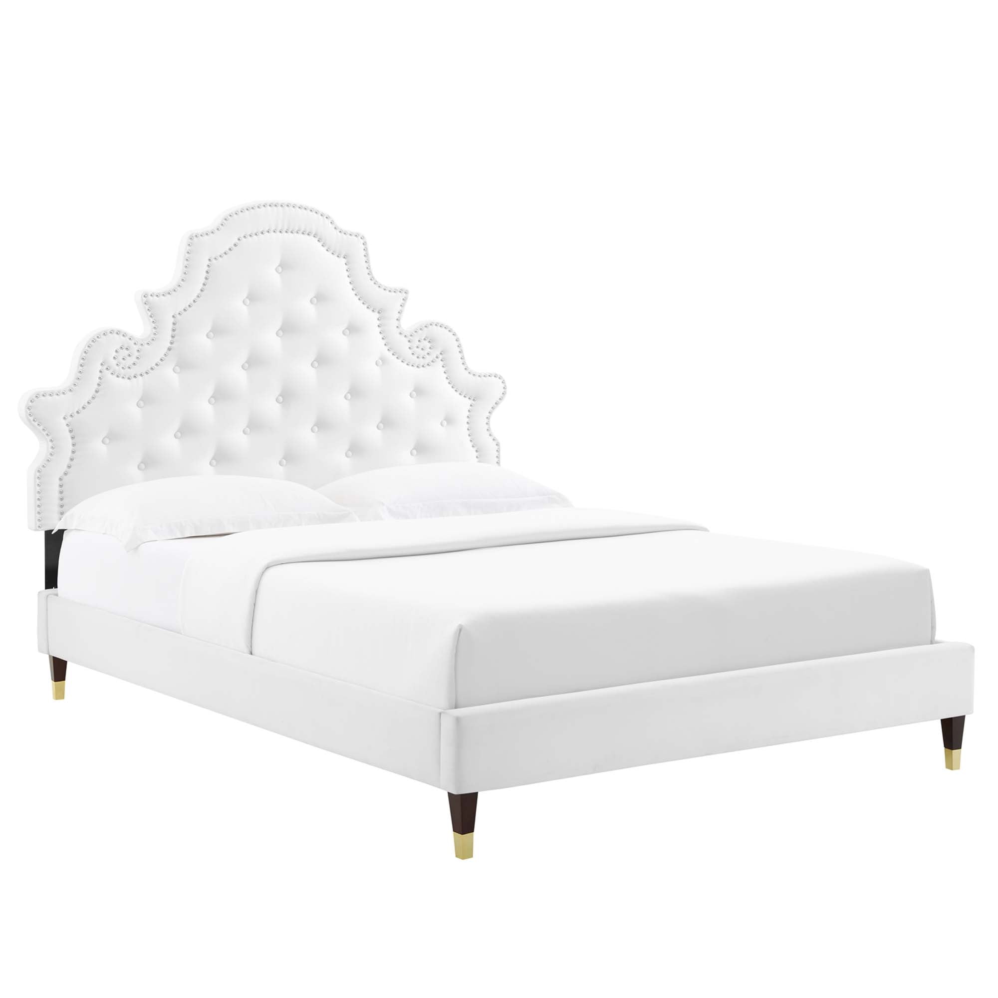 Gwyneth Tufted Performance Velvet Full Platform Bed - White