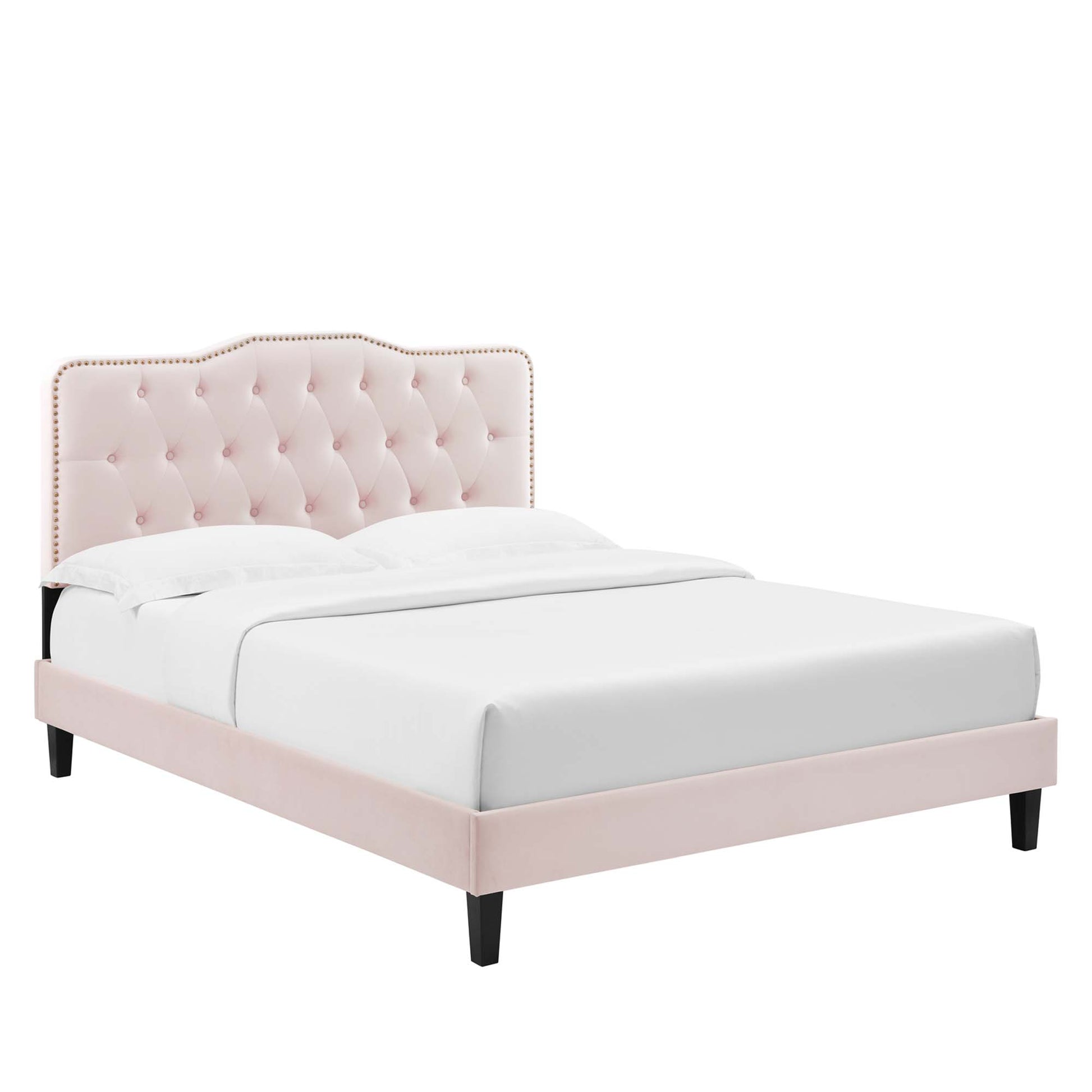 Amber Performance Velvet Platform Bed With Black Wood Legs - Pink