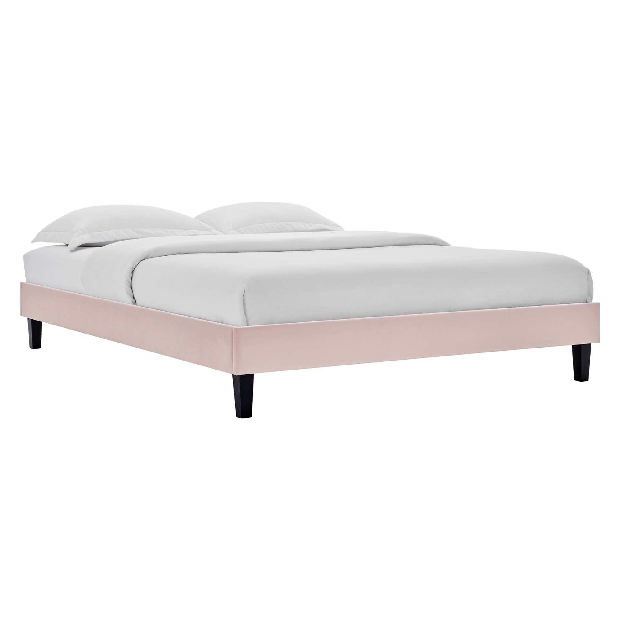 Amber Performance Velvet Platform Bed With Black Wood Legs
