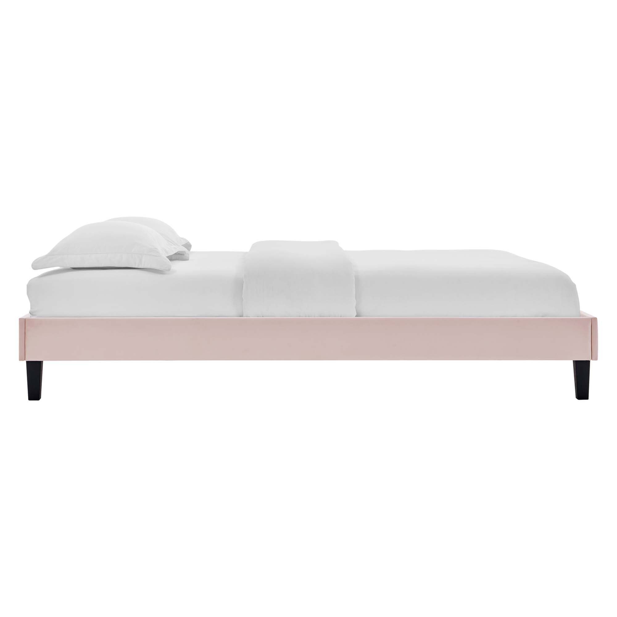 Amber Performance Velvet Platform Bed With Black Wood Legs