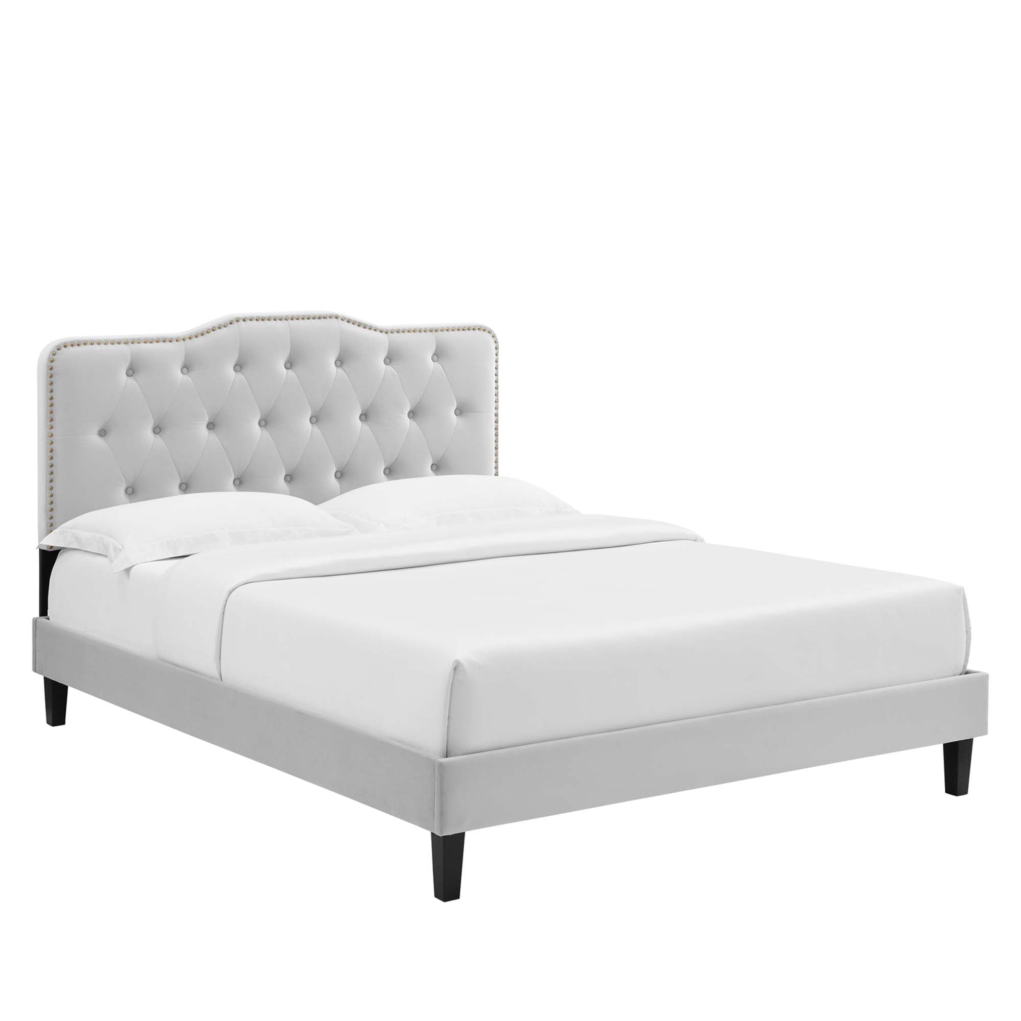 Amber Tufted Performance Velvet King Platform Bed - Light Gray