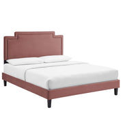 Liva Performance Velvet Bed With Black Wood Legs - Dusty Rose