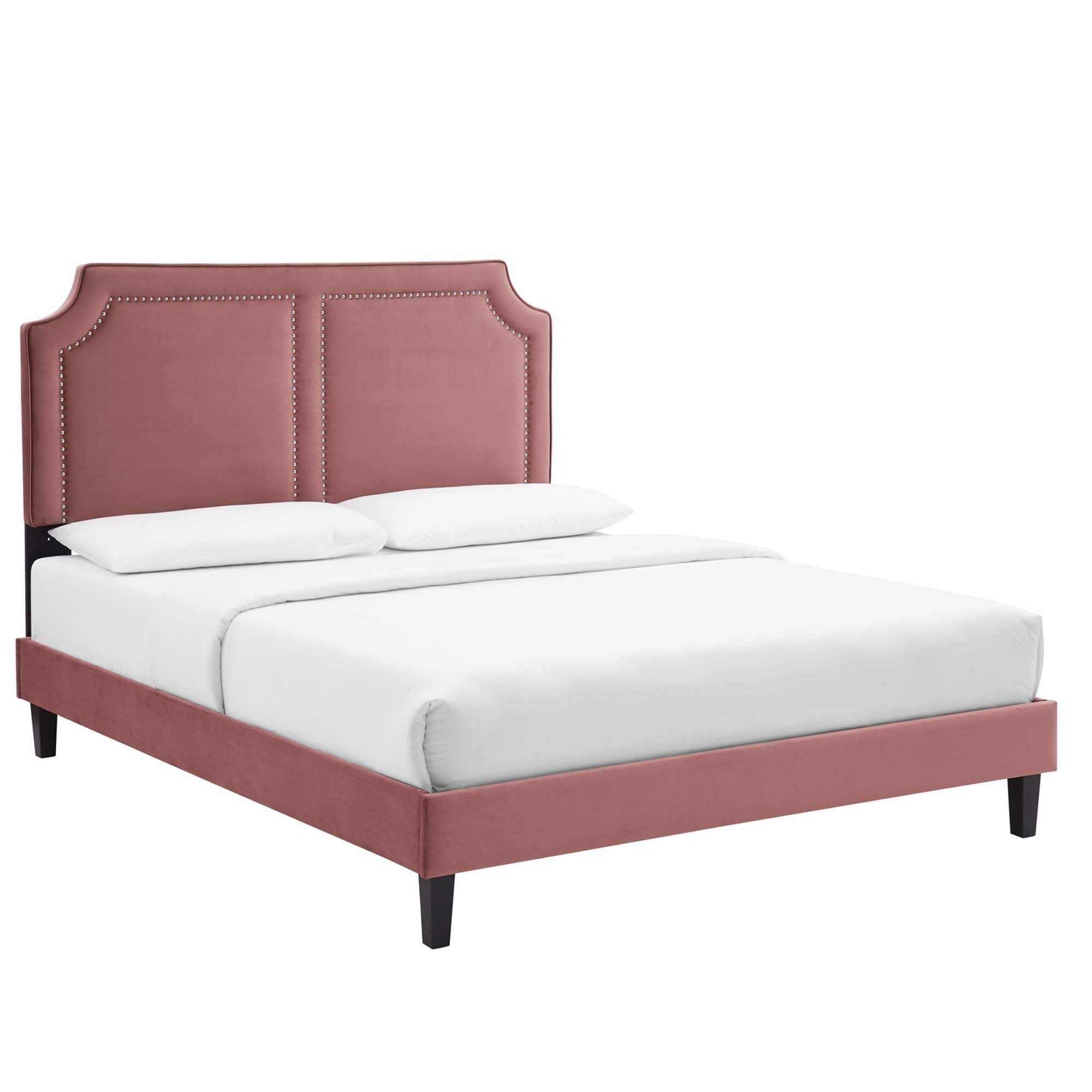 Novi Tapered Wood Leg Performance Velvet King Bed - Dusty Rose