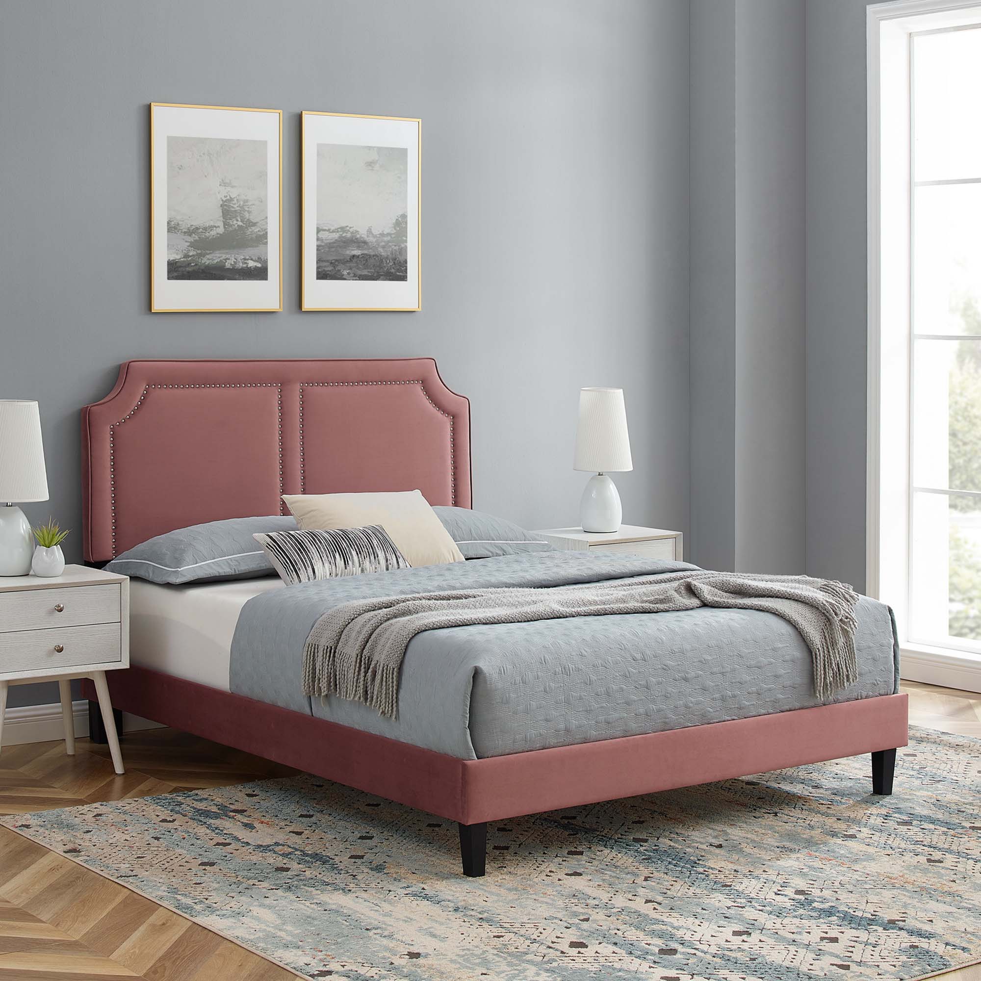 Novi Tapered Wood Leg Performance Velvet King Bed
