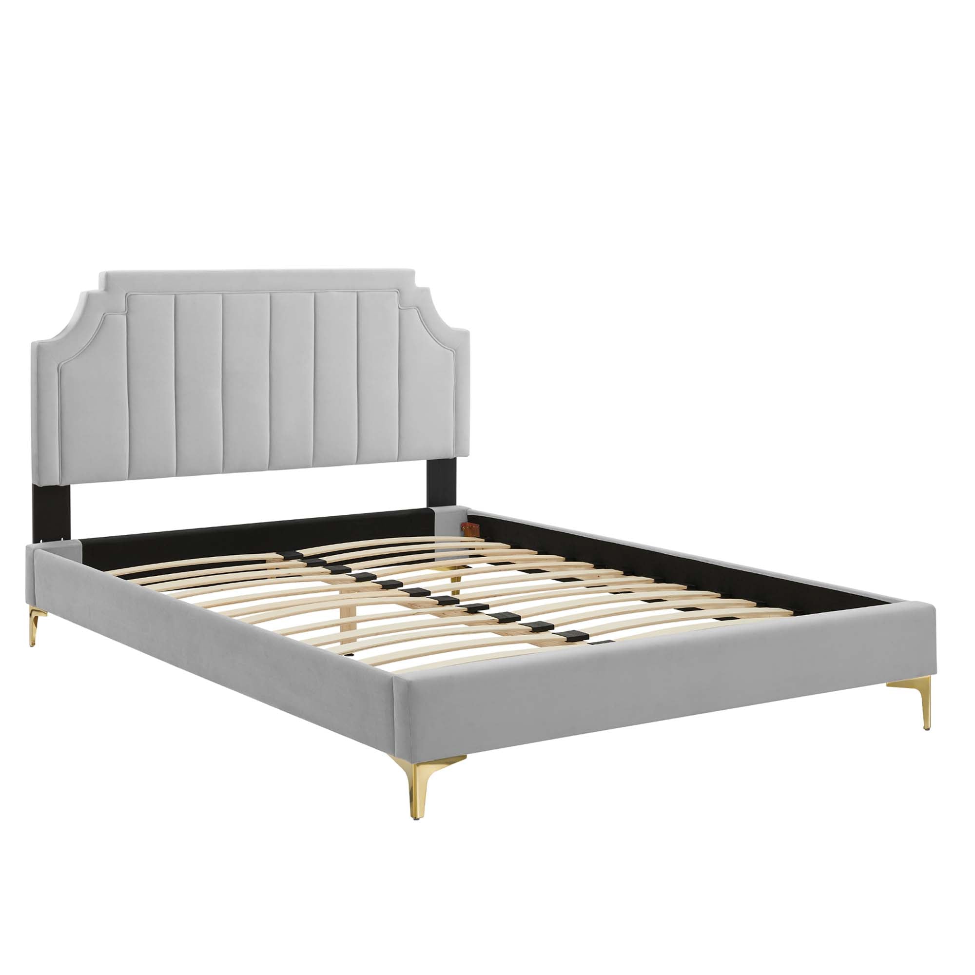 Sienna Performance Velvet Platform Bed With Gold Metal Legs
