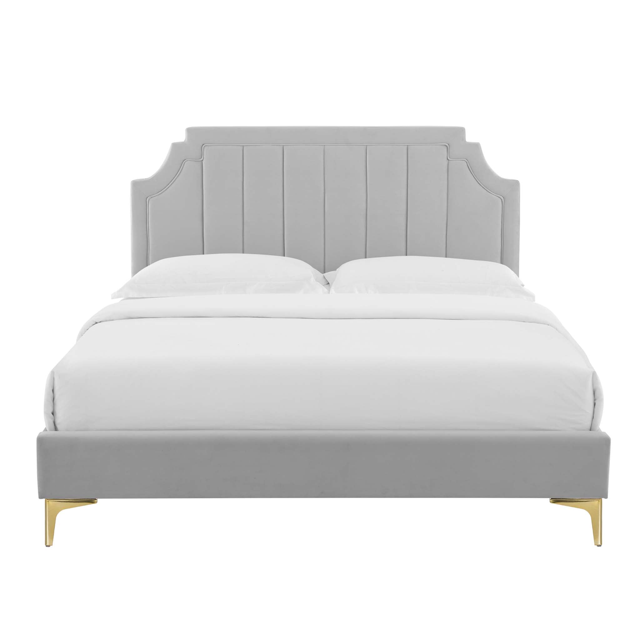 Sienna Performance Velvet Platform Bed With Gold Metal Legs