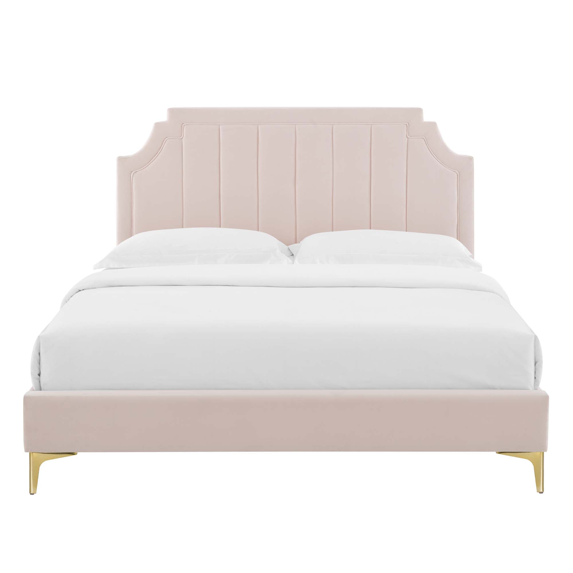 Sienna Performance Velvet Platform Bed With Gold Metal Legs