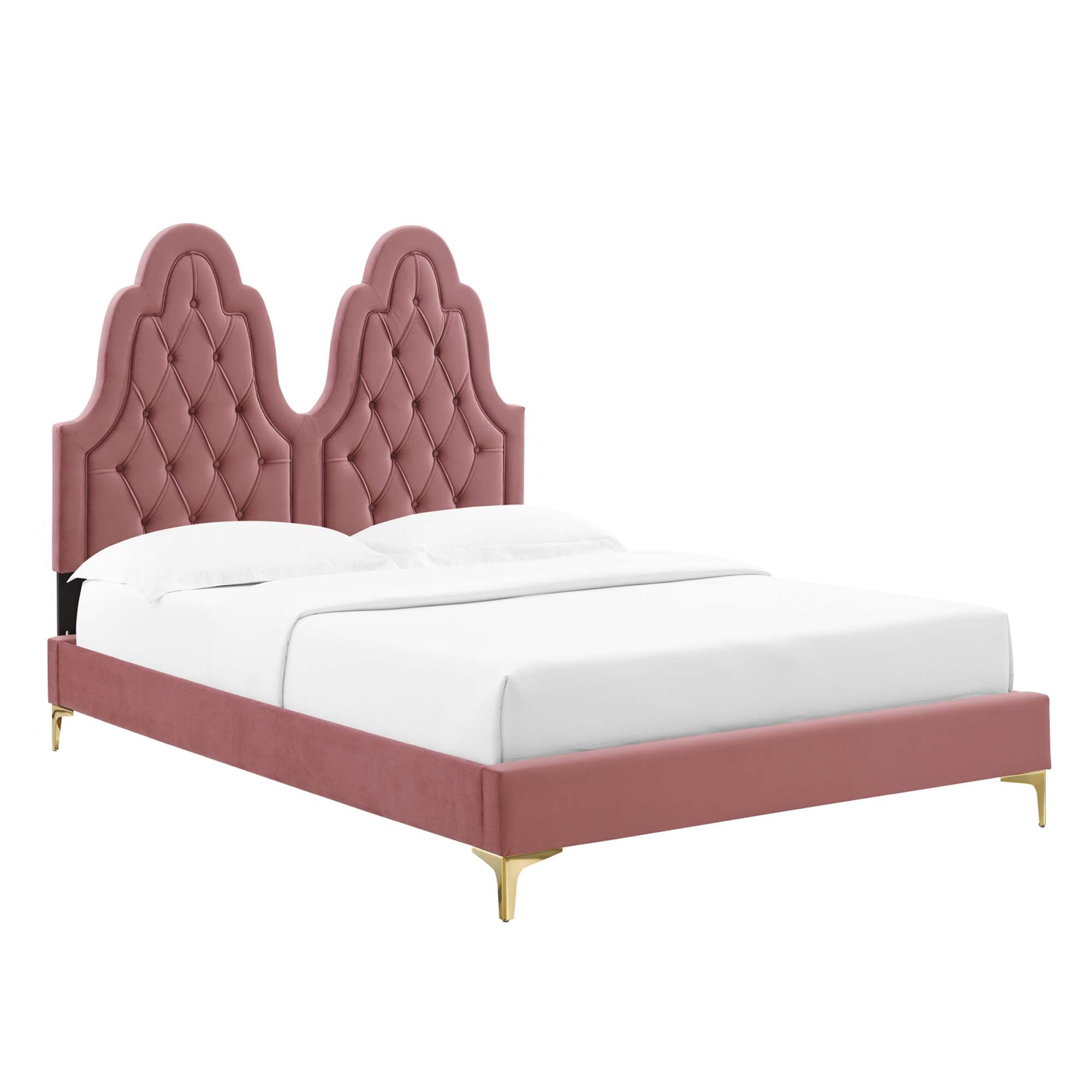 Alexandria Tufted Performance Velvet Platform Bed With Gold Legs - Dusty Rose