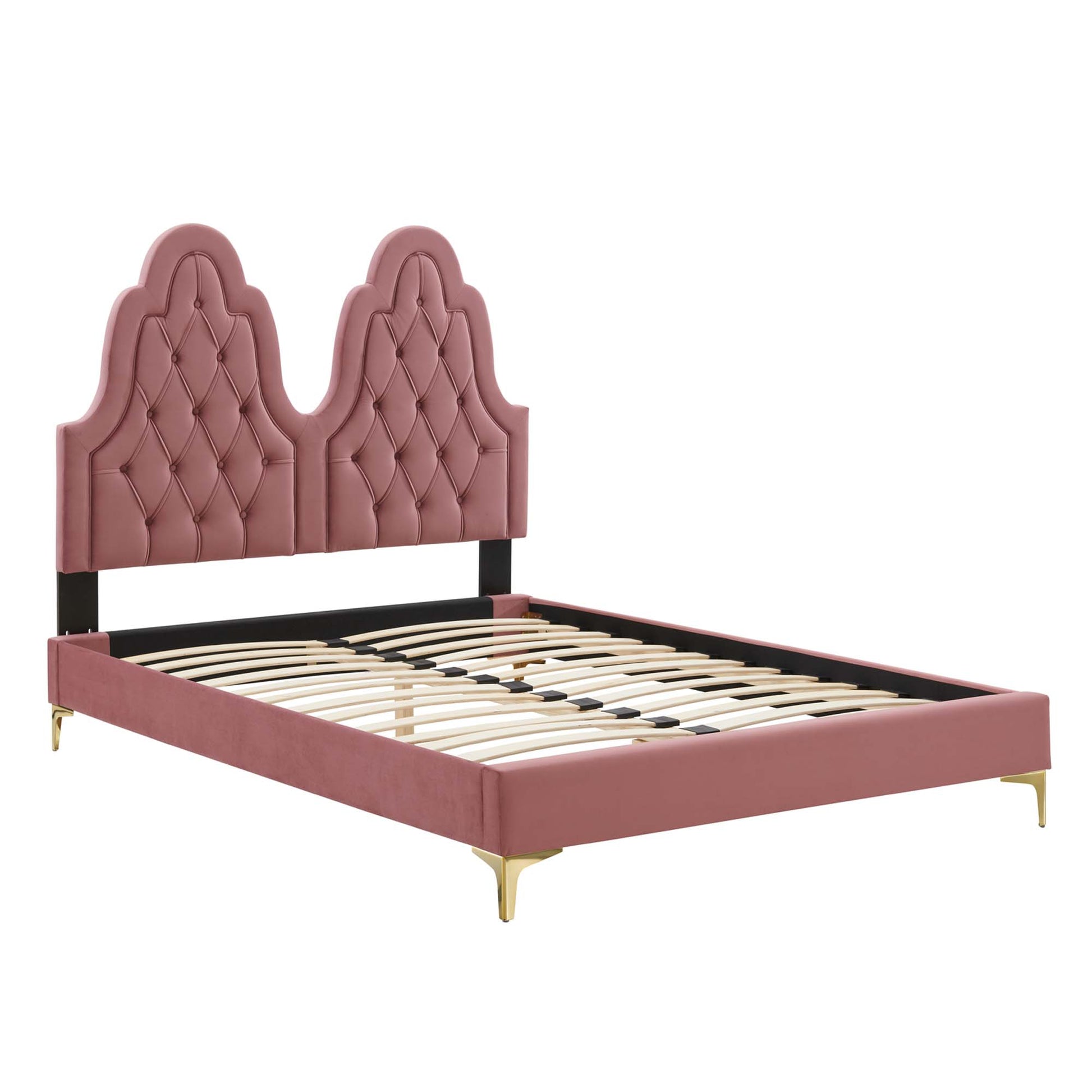 Alexandria Tufted Performance Velvet Platform Bed With Gold Legs