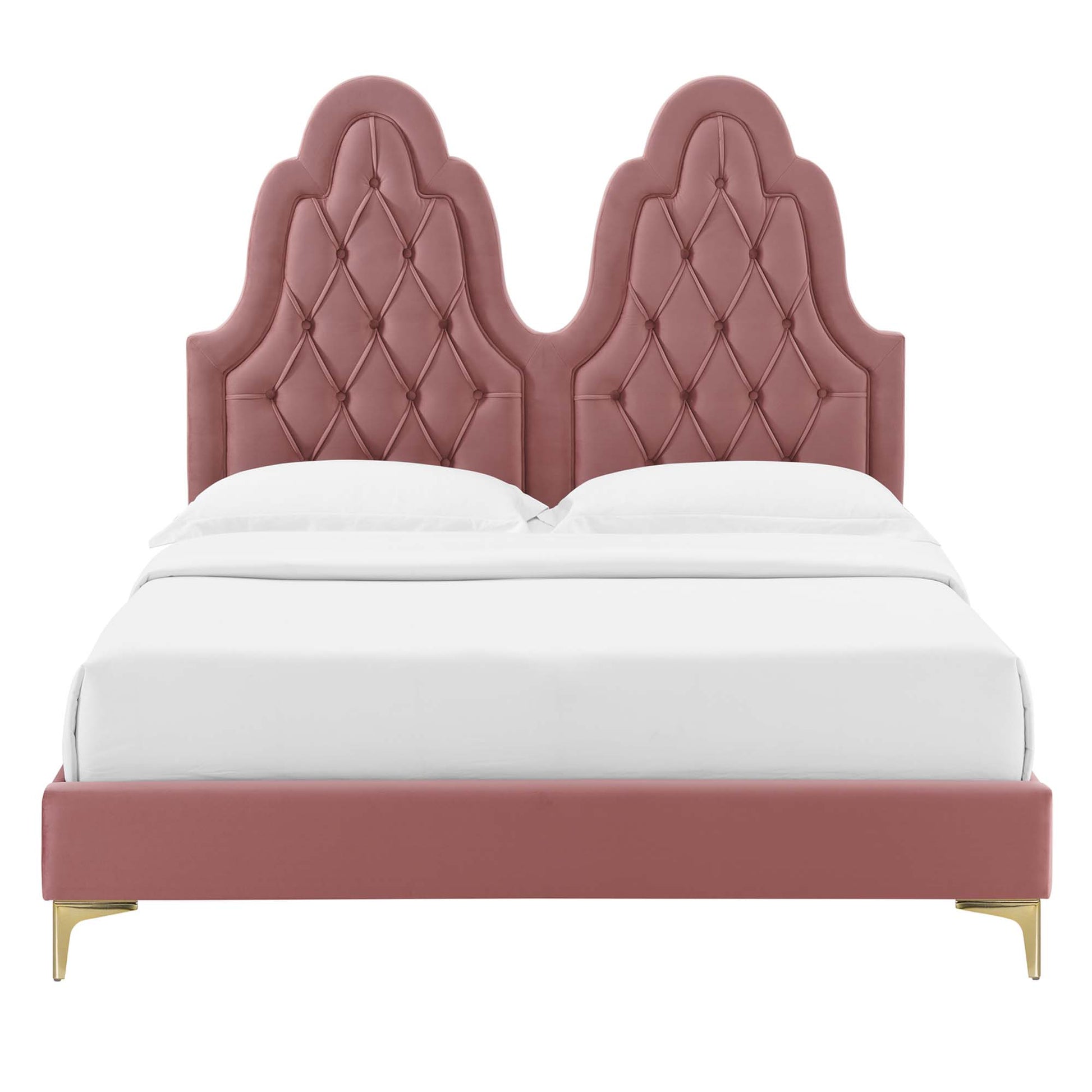 Alexandria Tufted Performance Velvet Platform Bed With Gold Legs