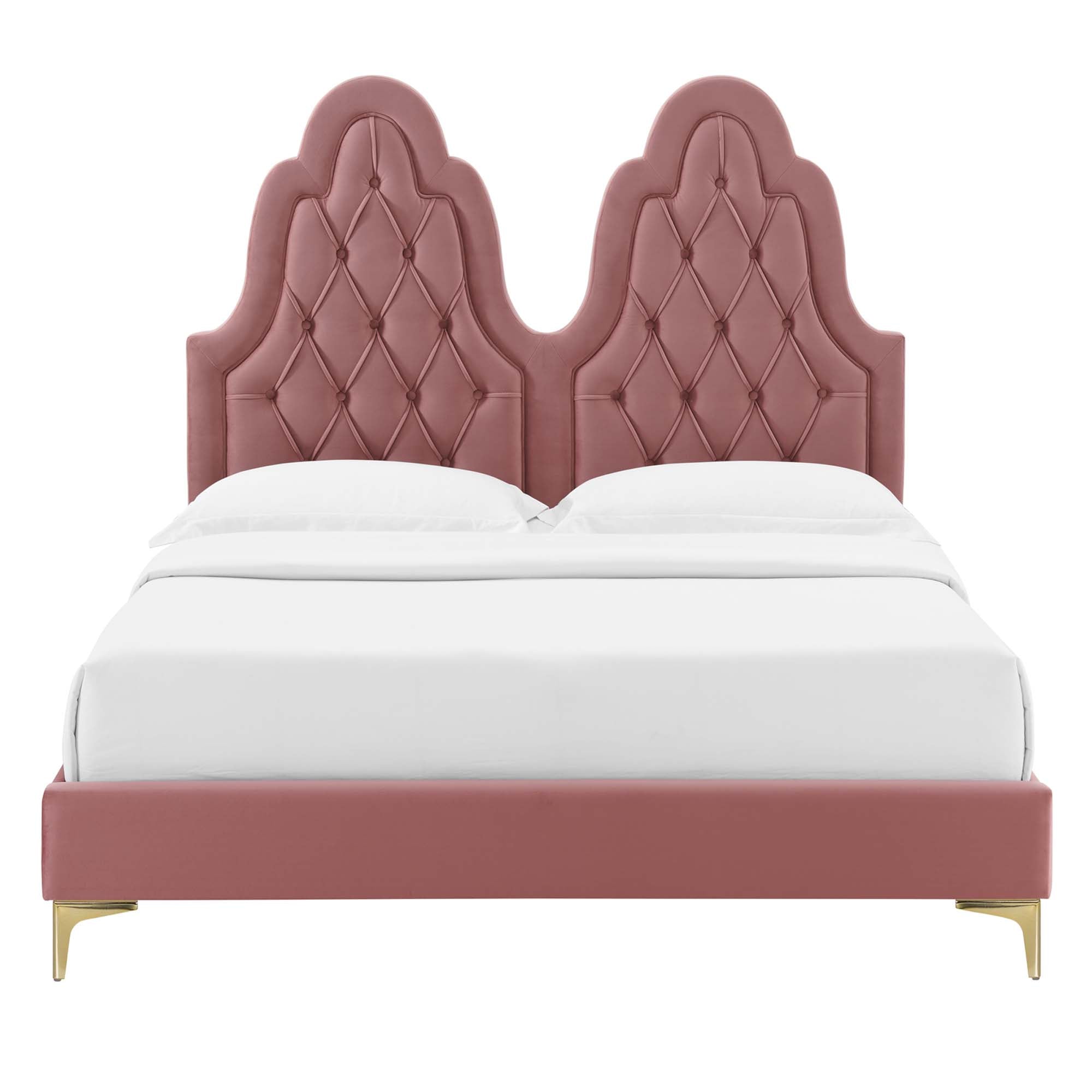 Alexandria Tufted Performance Velvet Platform Bed With Gold Legs