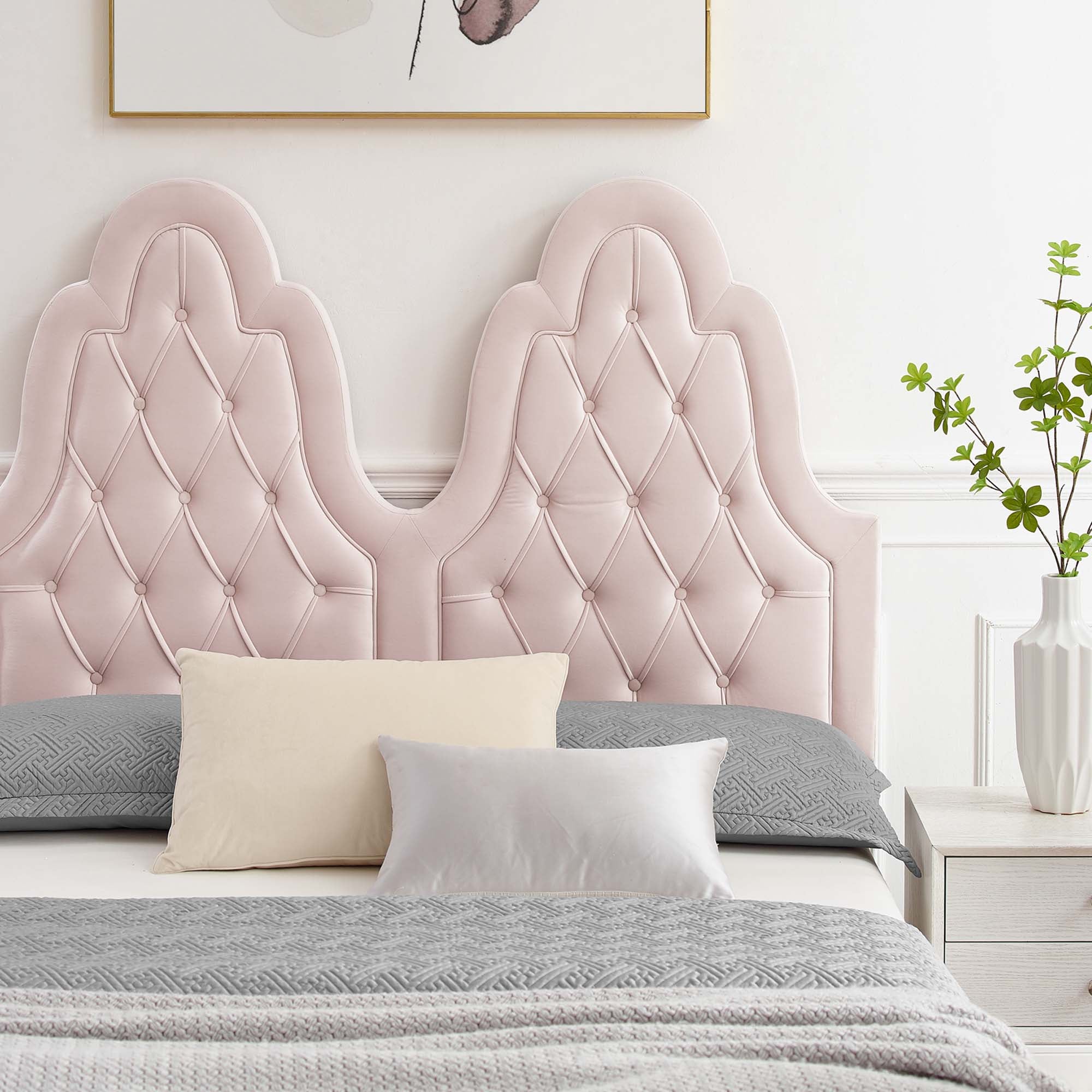 Alexandria Tufted Performance Velvet Platform Bed With Gold Legs