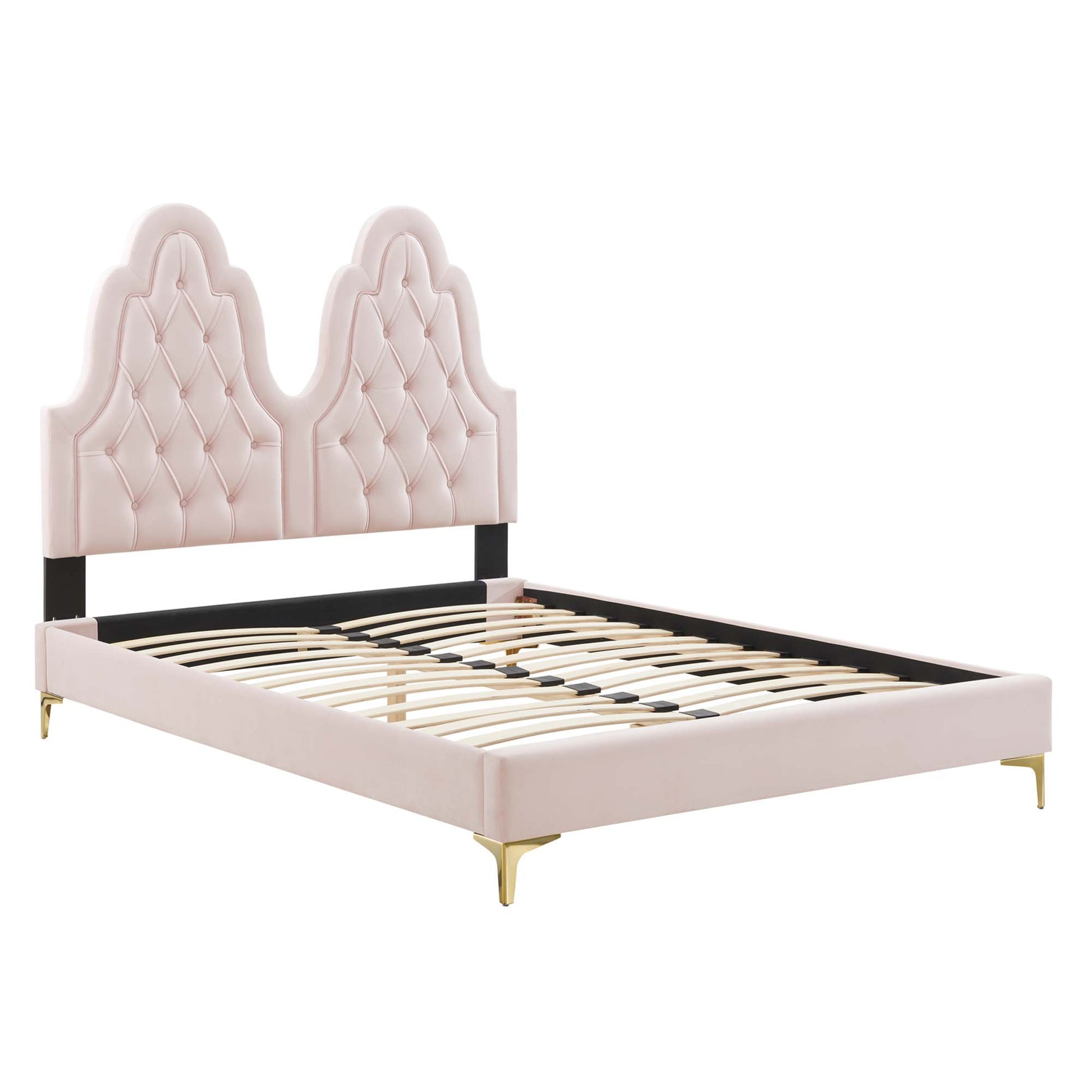 Alexandria Tufted Performance Velvet Platform Bed With Gold Legs