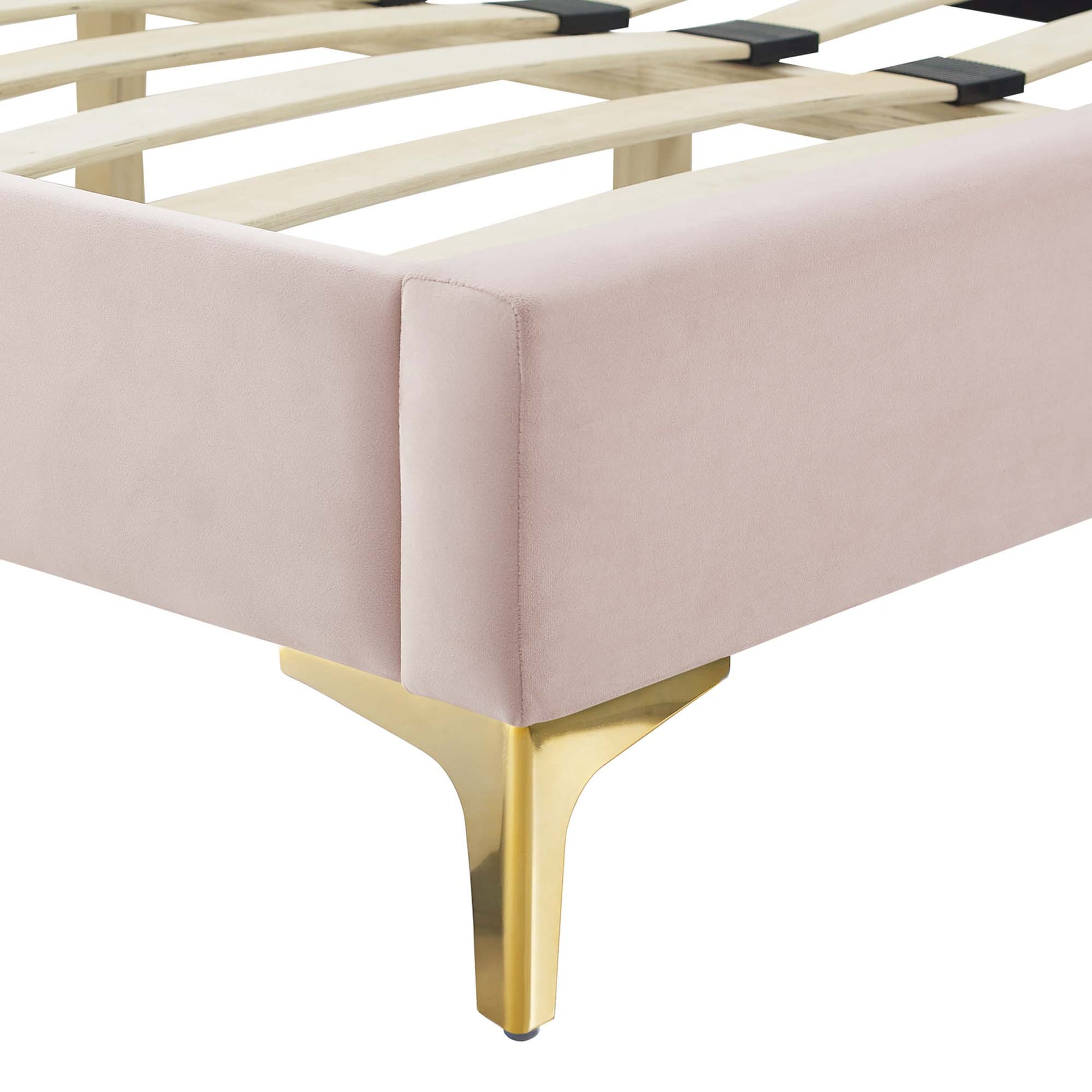 Alexandria Tufted Performance Velvet Platform Bed With Gold Legs