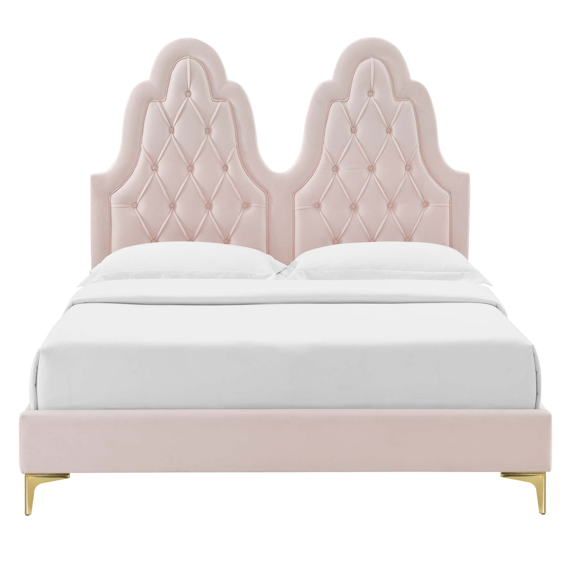 Alexandria Tufted Performance Velvet Platform Bed With Gold Legs
