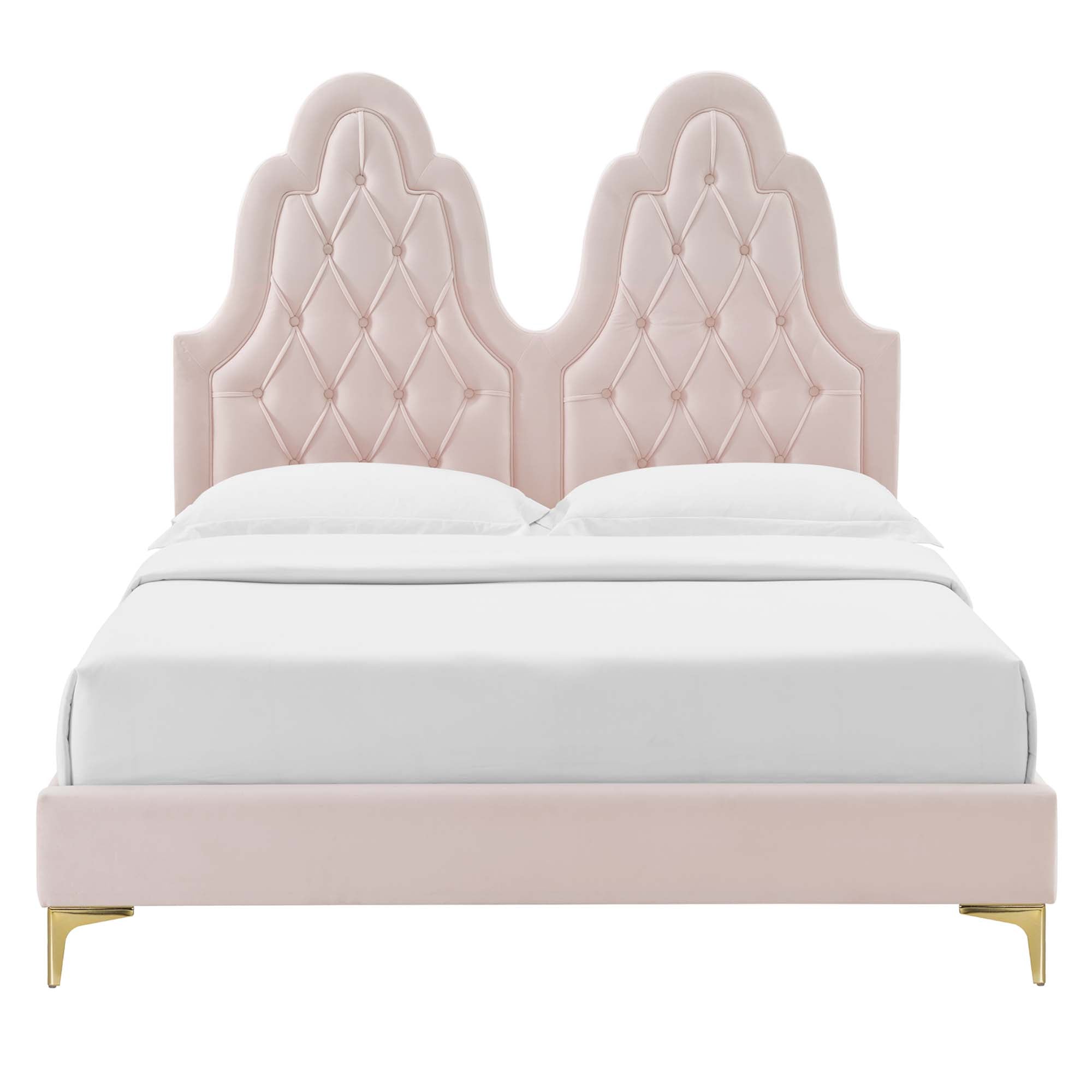 Alexandria Tufted Performance Velvet Platform Bed With Gold Legs