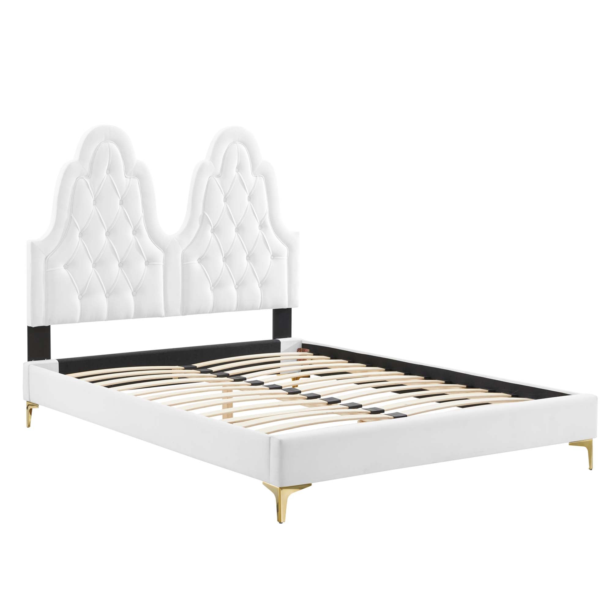 Alexandria Tufted Performance Velvet Platform Bed With Gold Legs