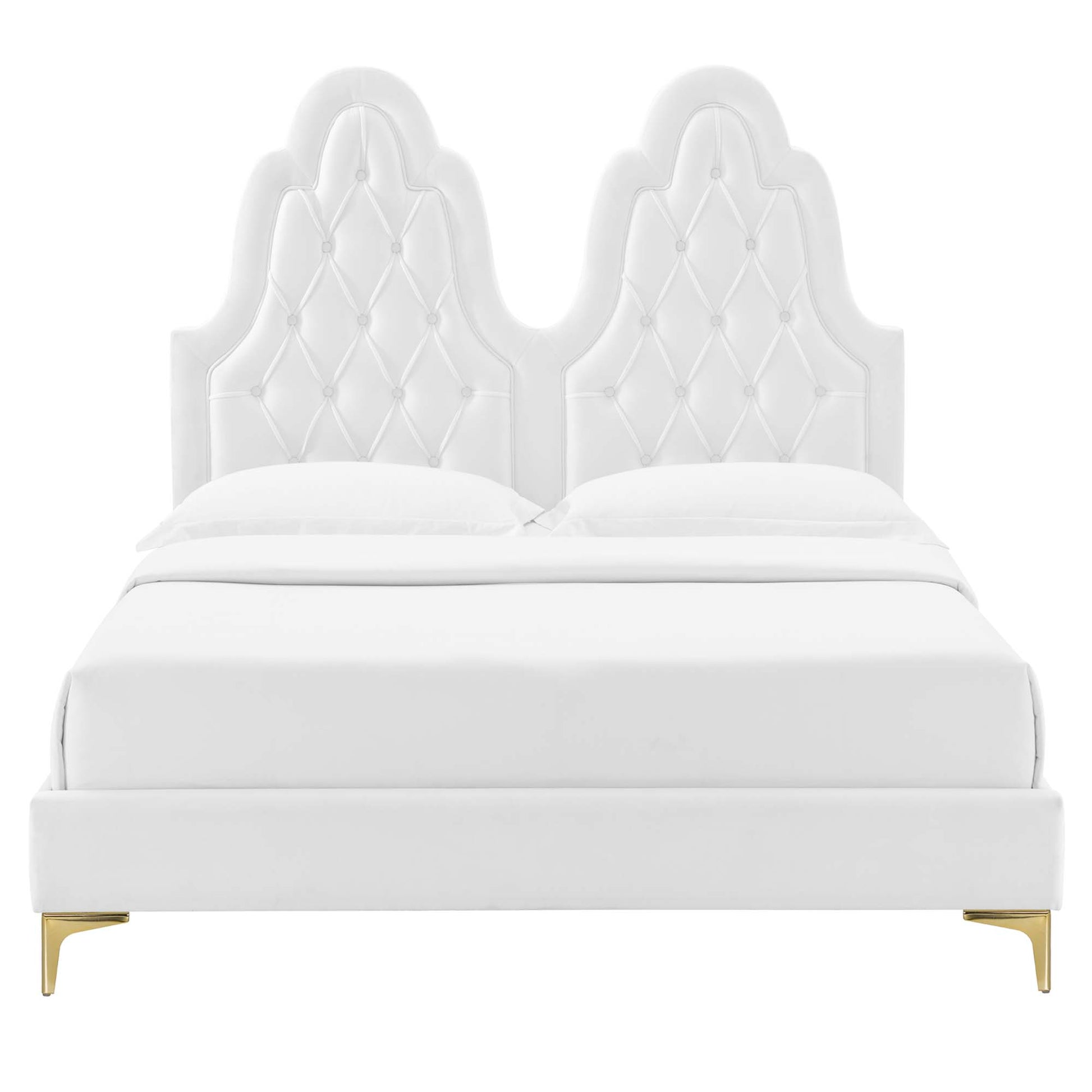 Alexandria Tufted Performance Velvet Platform Bed With Gold Legs
