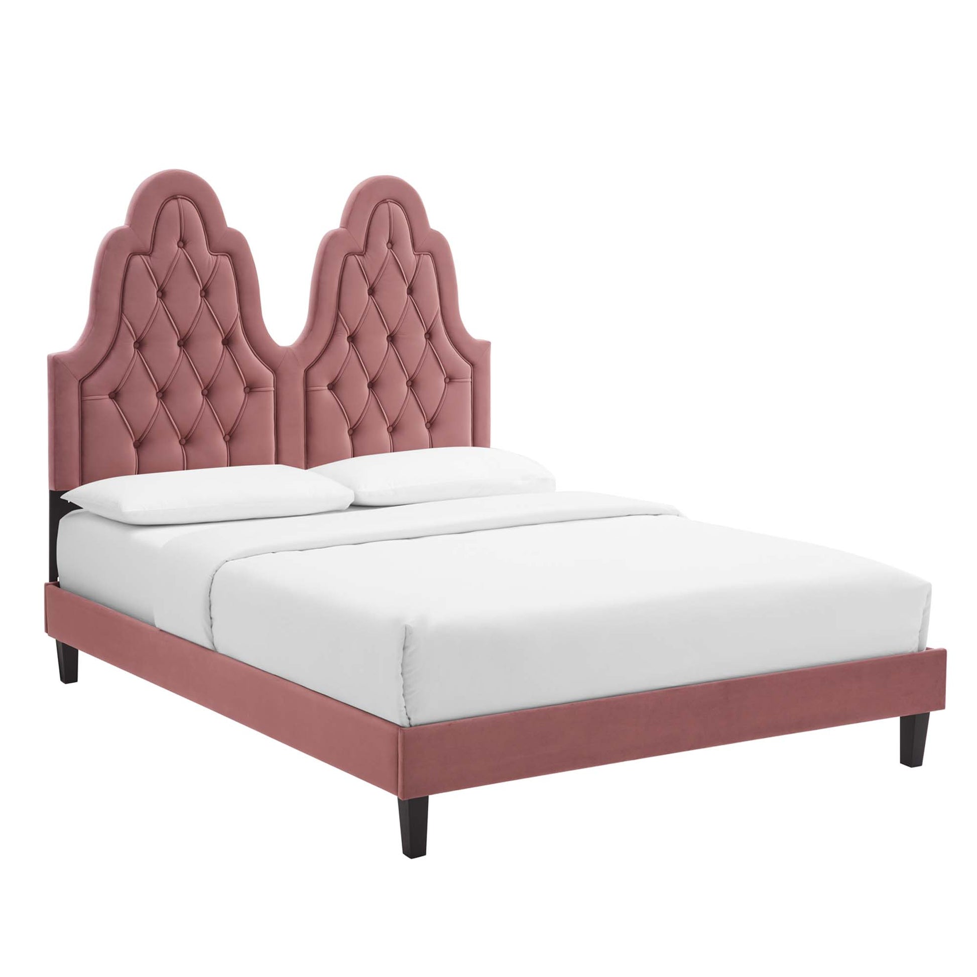 Alexandria Tufted Performance Velvet Platform Bed With Black Wood Legs - Dusty Rose