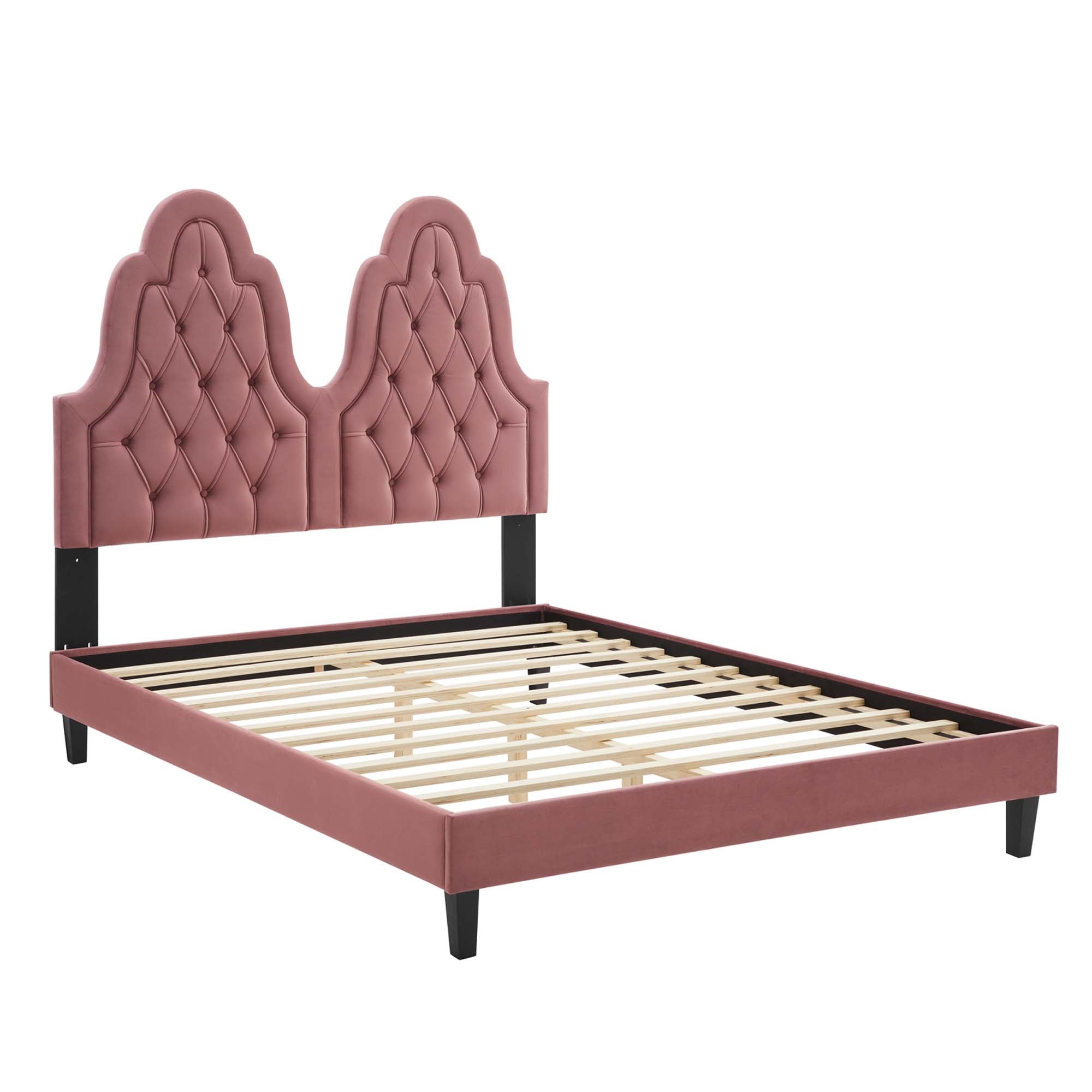 Alexandria Tufted Performance Velvet Platform Bed With Black Wood Legs