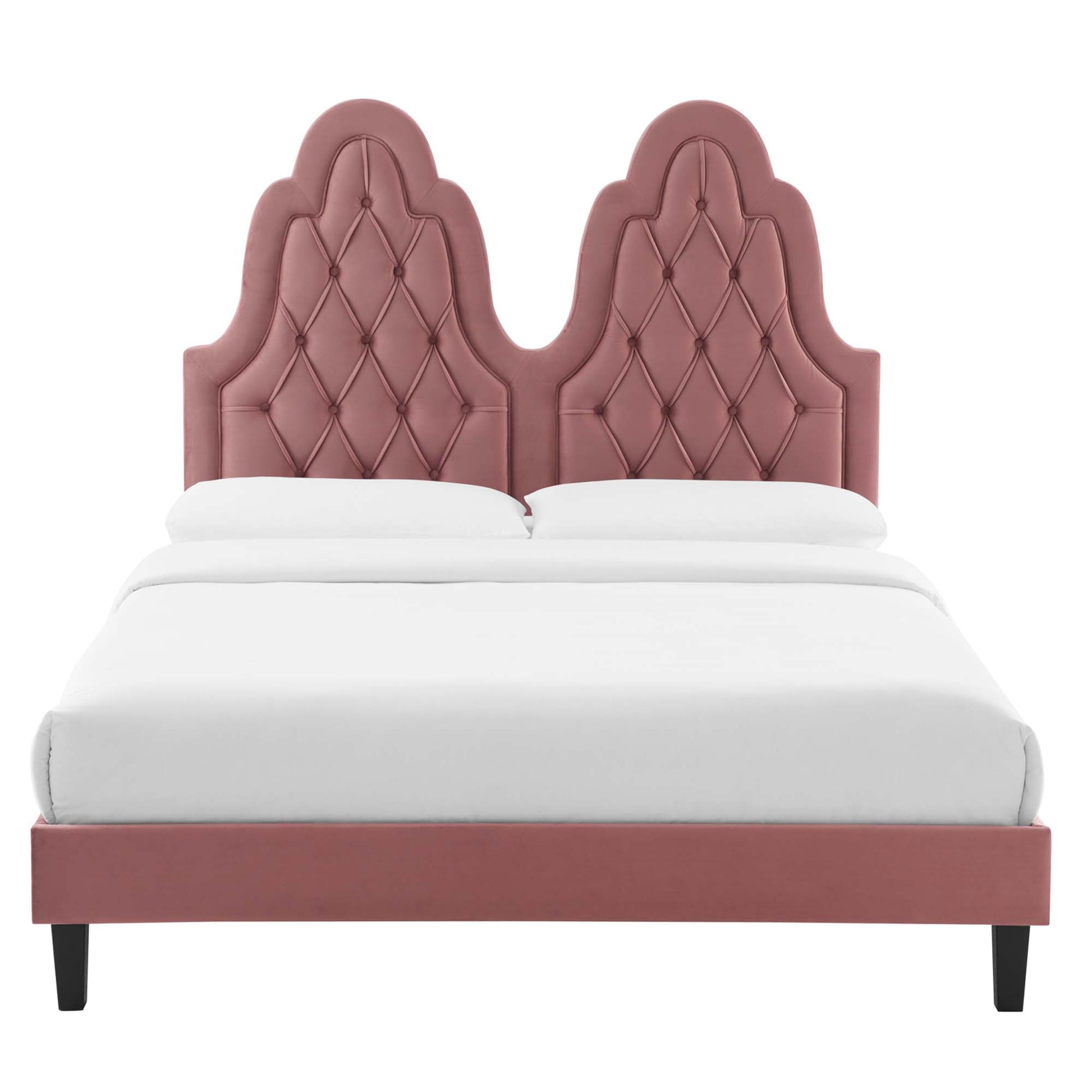 Alexandria Tufted Performance Velvet Platform Bed With Black Wood Legs