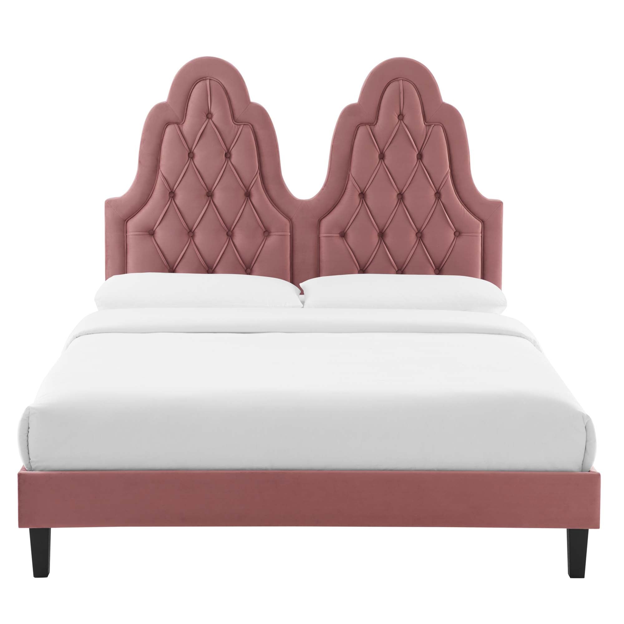 Alexandria Tufted Performance Velvet Platform Bed With Black Wood Legs