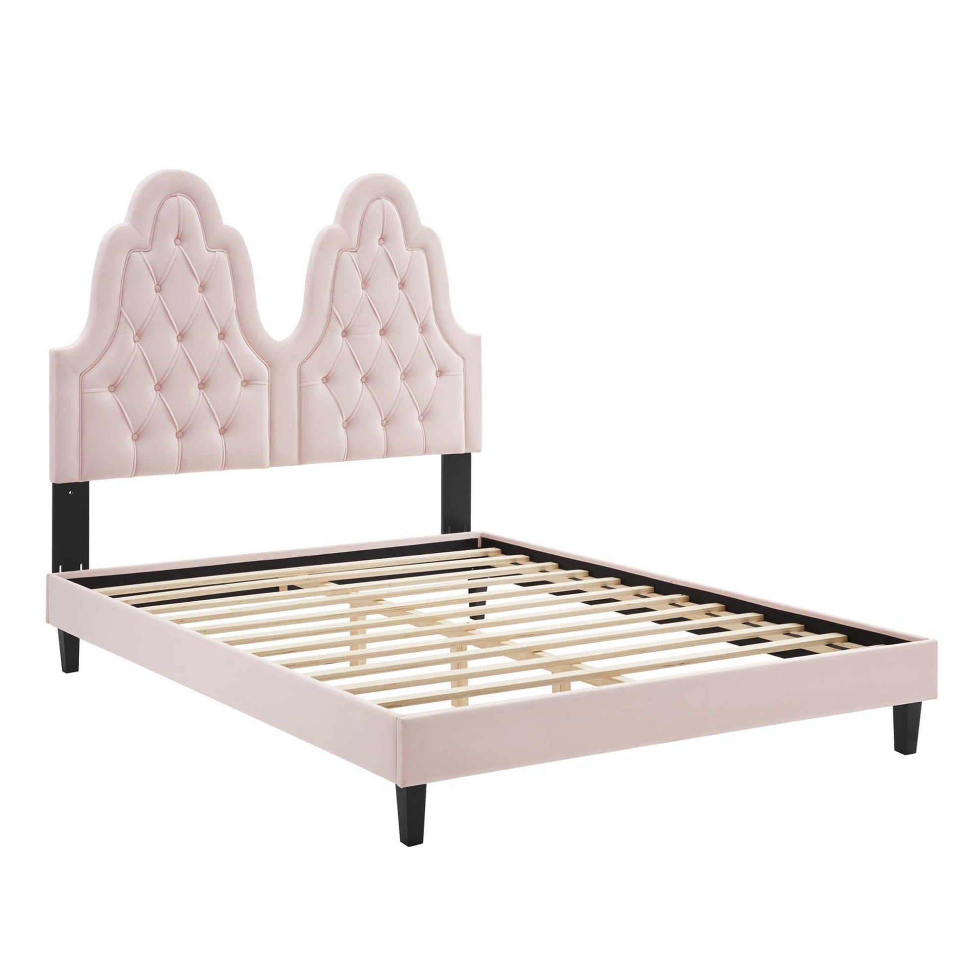 Alexandria Tufted Performance Velvet Platform Bed With Black Wood Legs