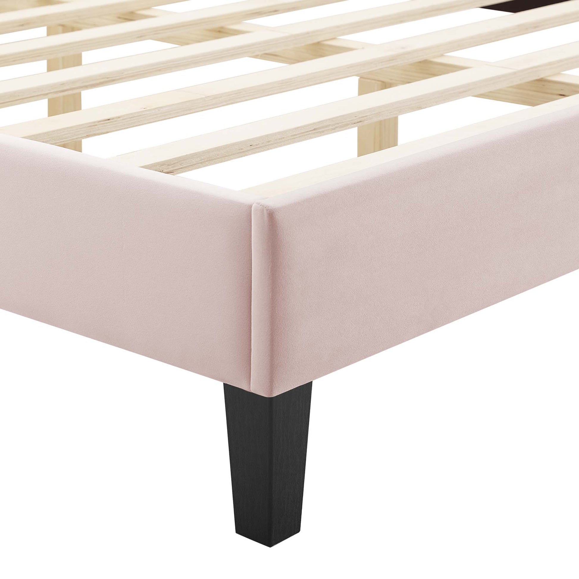 Alexandria Tufted Performance Velvet Platform Bed With Black Wood Legs