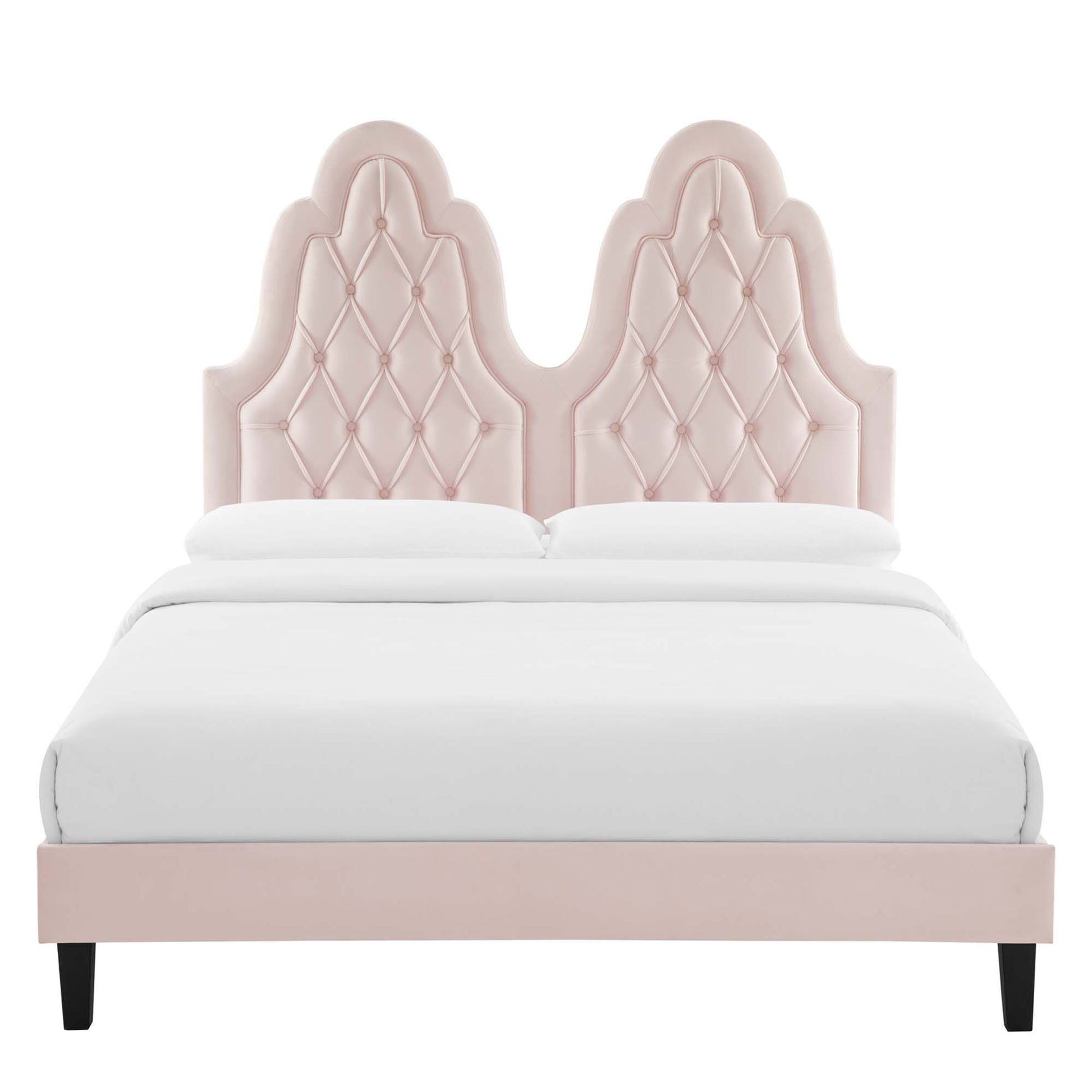 Alexandria Tufted Performance Velvet Platform Bed With Black Wood Legs