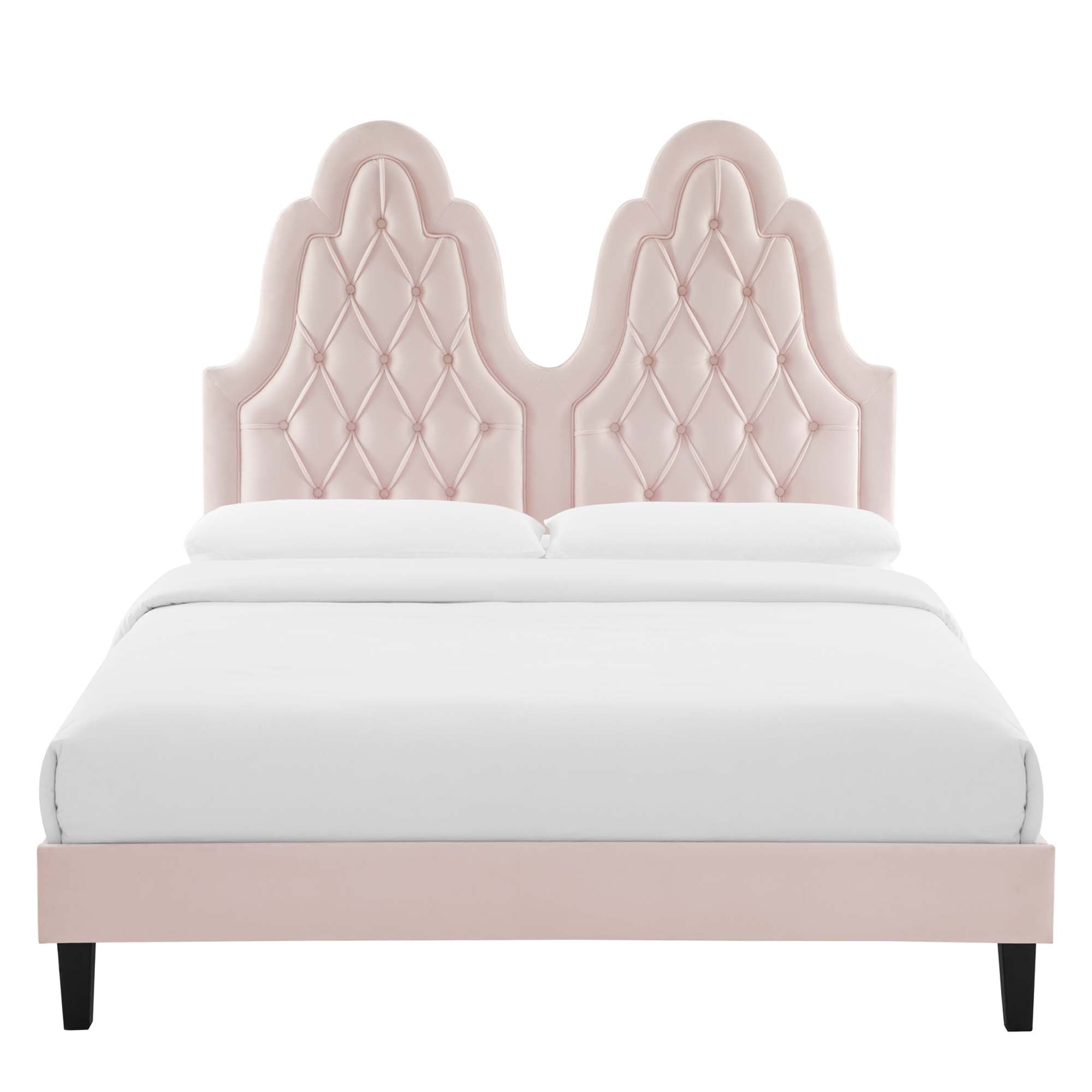 Alexandria Tufted Performance Velvet Platform Bed With Black Wood Legs