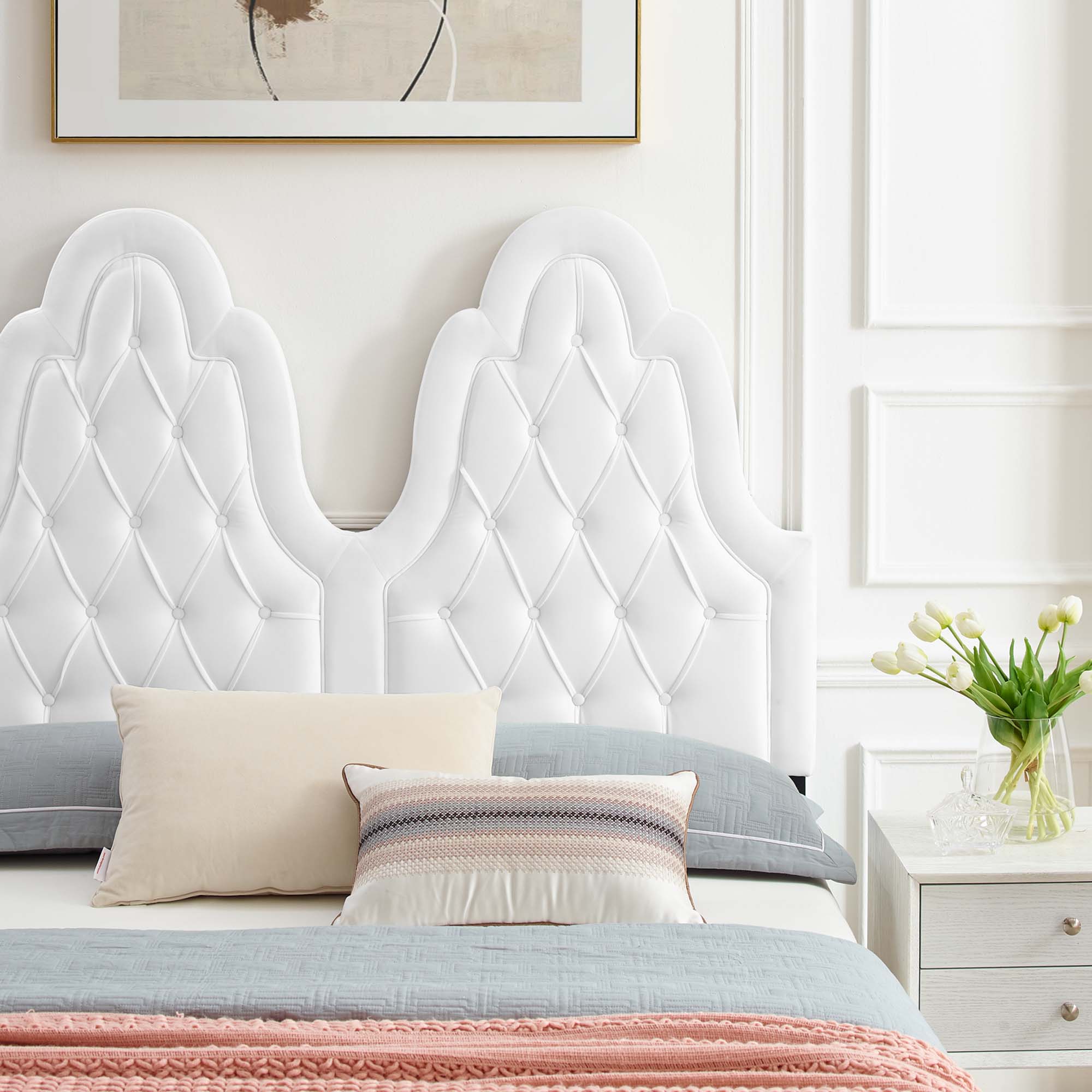 Alexandria Tufted Performance Velvet Platform Bed With Black Wood Legs