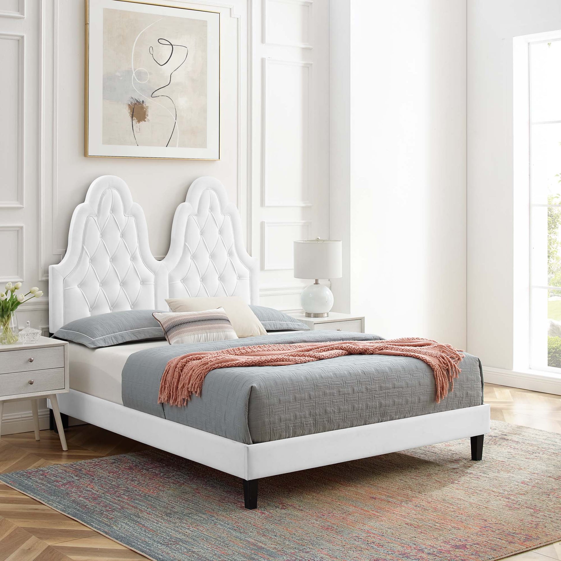 Alexandria Tufted Performance Velvet Platform Bed With Black Wood Legs