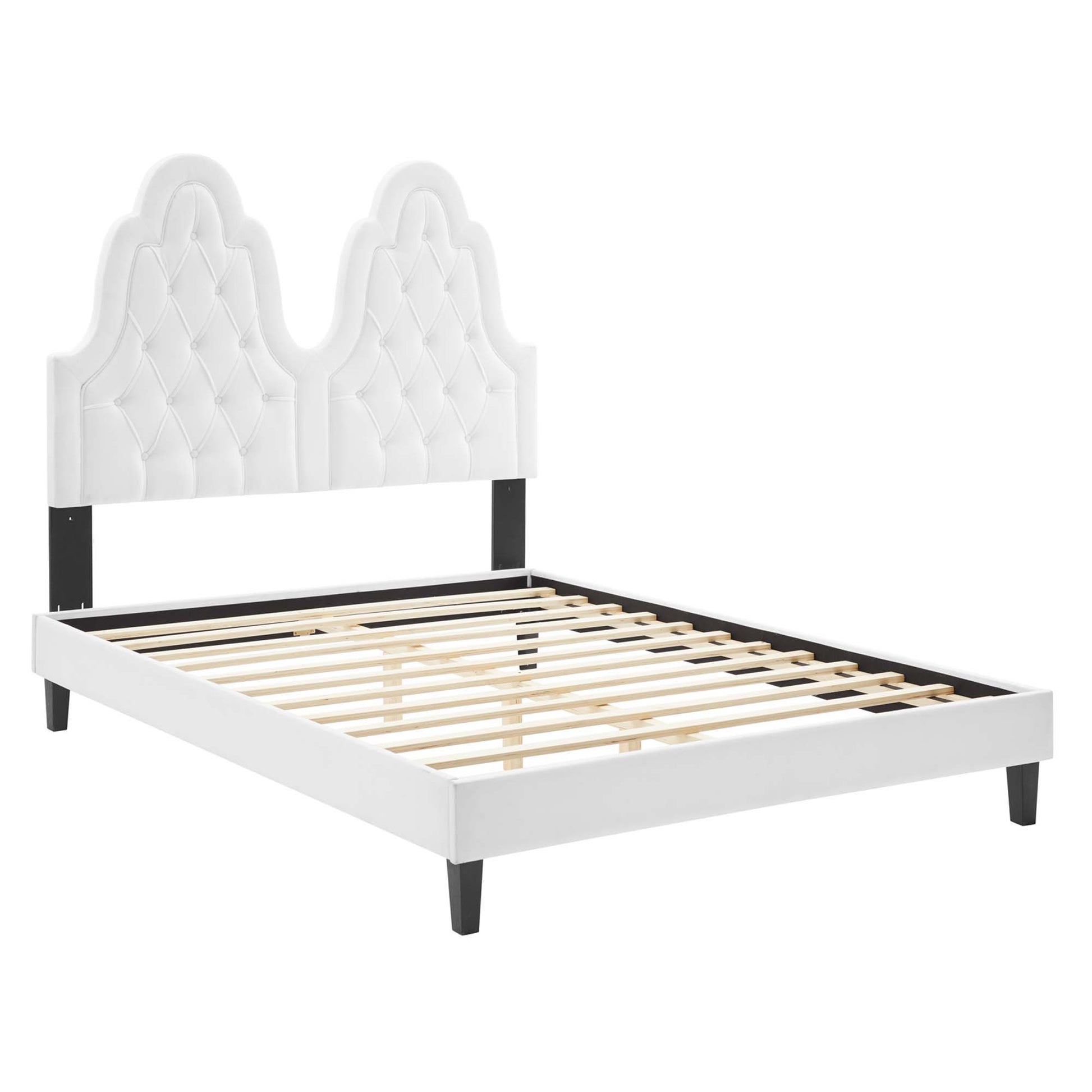 Alexandria Tufted Performance Velvet Platform Bed With Black Wood Legs