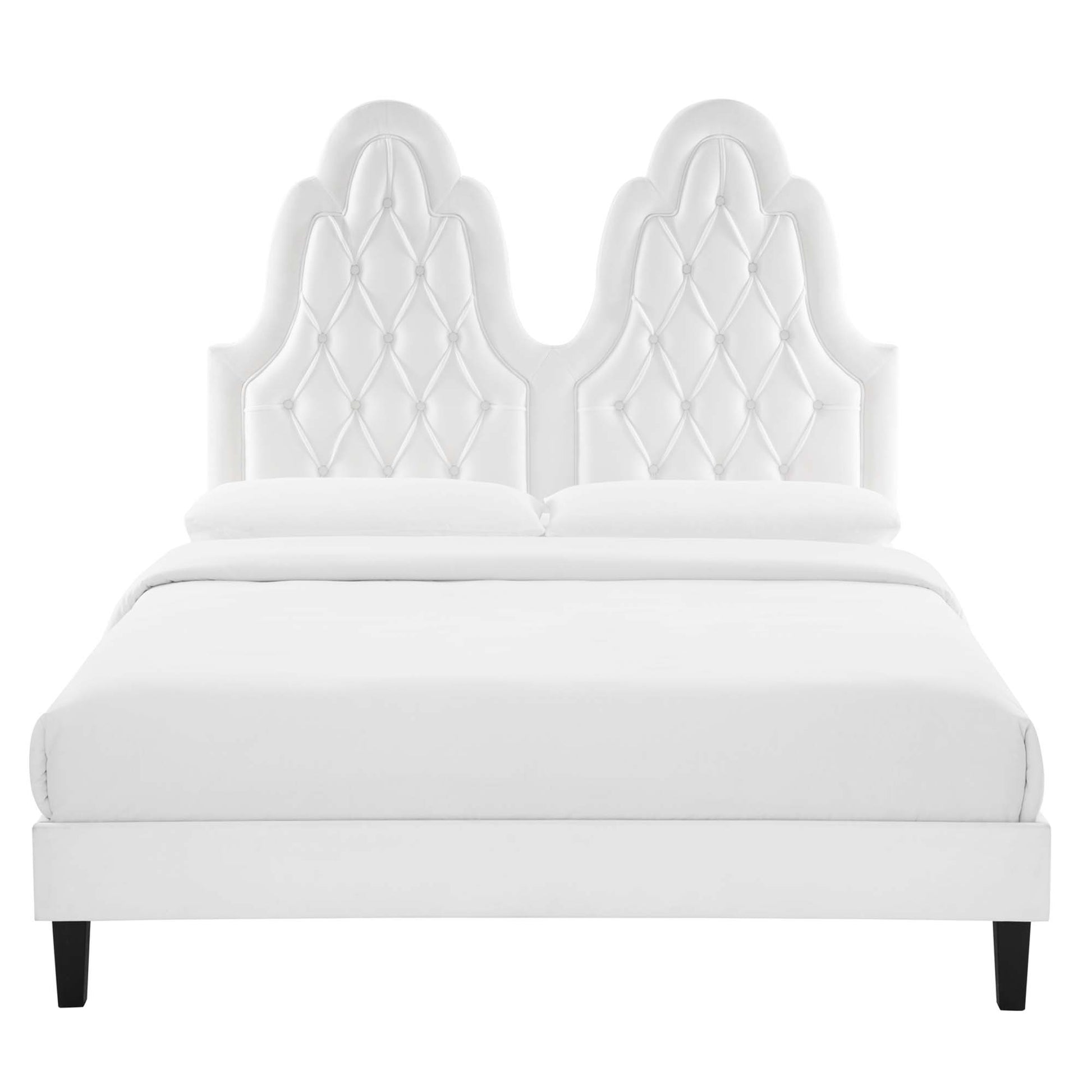 Alexandria Tufted Performance Velvet Platform Bed With Black Wood Legs