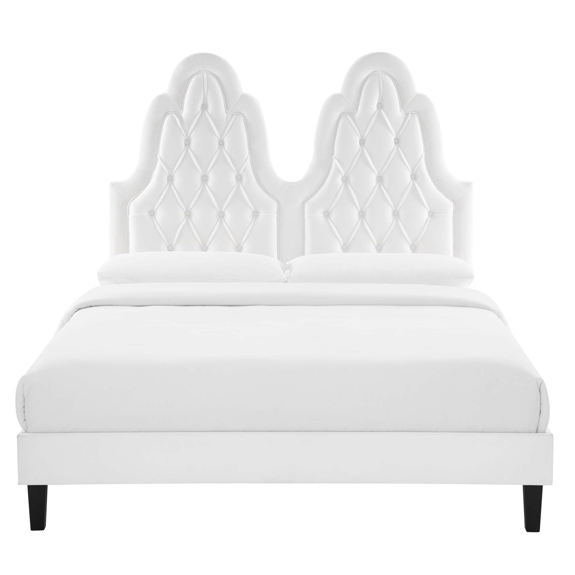 Alexandria Tufted Performance Velvet Platform Bed With Black Wood Legs