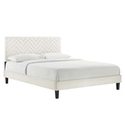 Leah Tapered Wood Leg Chevron Tufted Performance Velvet Twin Platform Bed - White