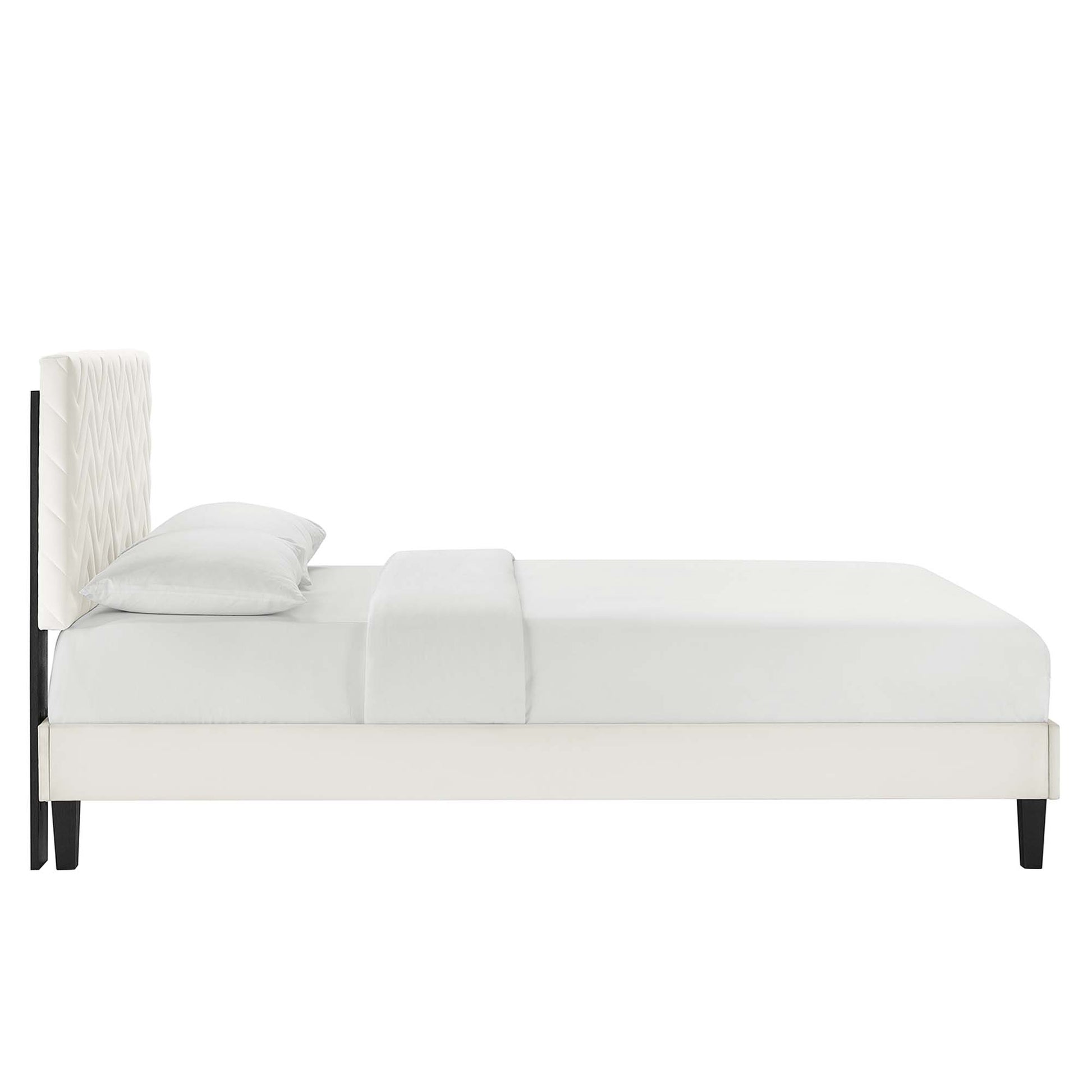 Leah Tapered Wood Leg Chevron Tufted Performance Velvet Twin Platform Bed